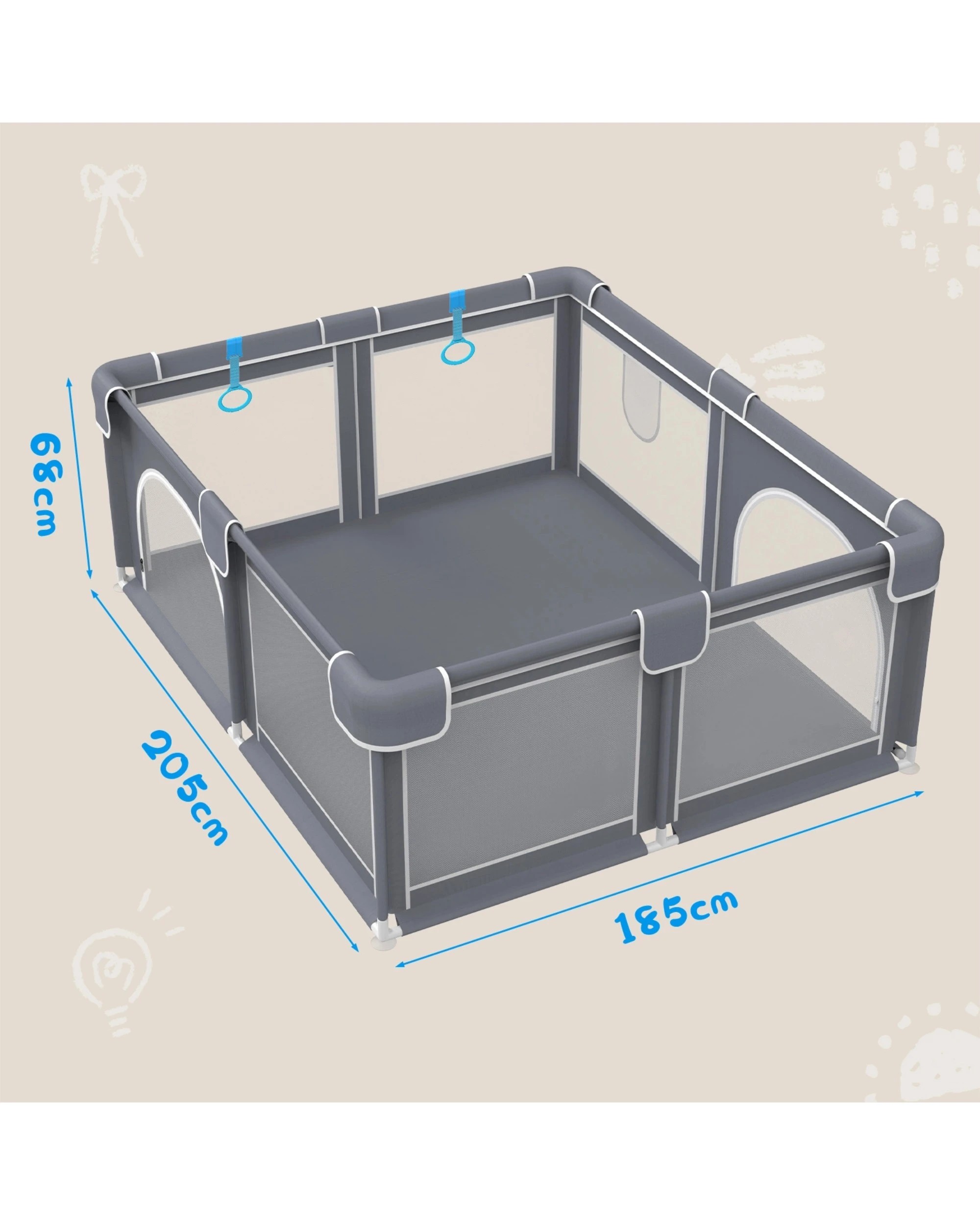2 Advwin Large Baby Playpen 185 x 205cm Kids Activity Central Child Play Fence with Anti-Slip Base Grey, 2 of 7