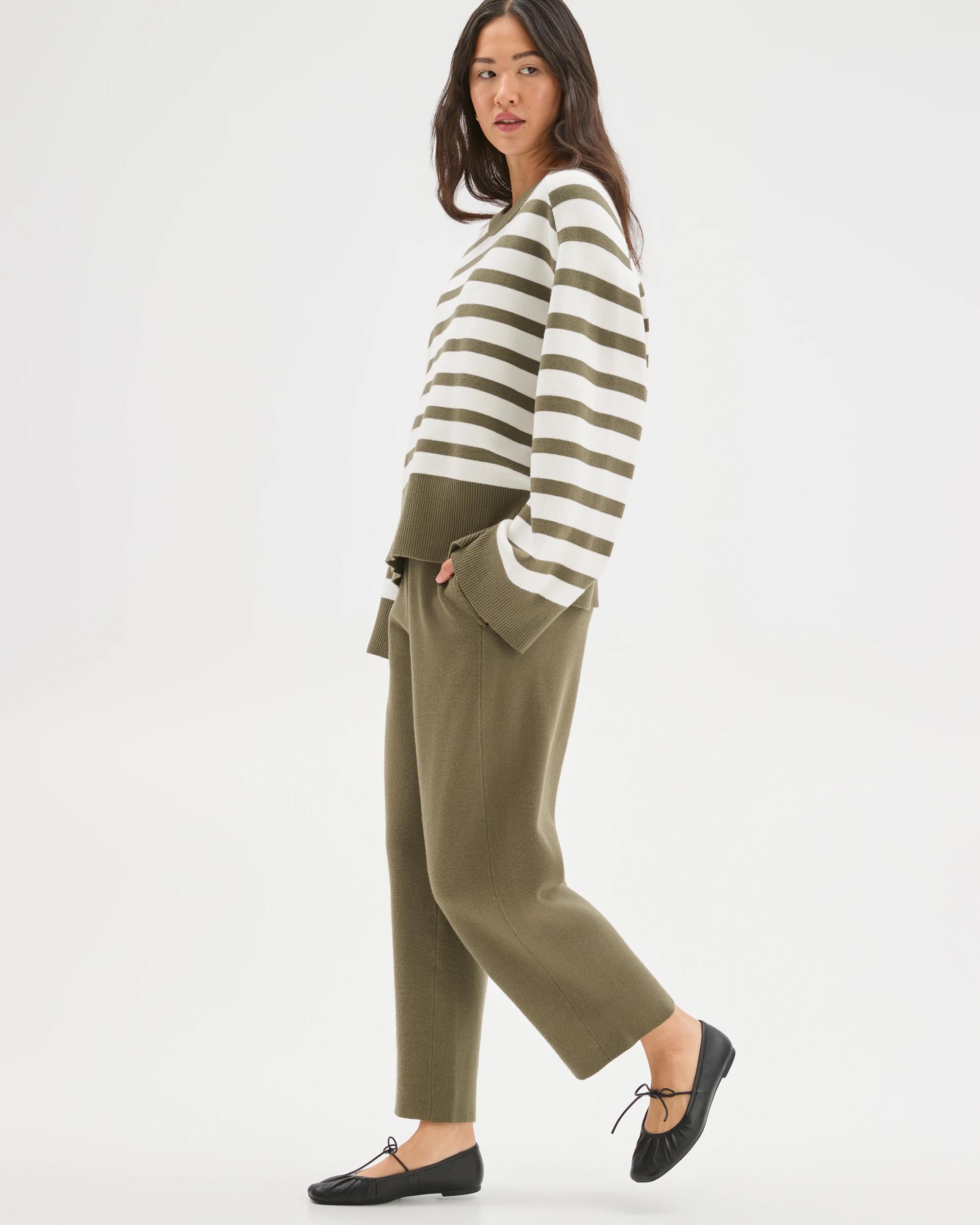 3 Target Woman Clean Knit Crew Neck Jumper DUSTY OLIVE STRIPE, 3 of 7