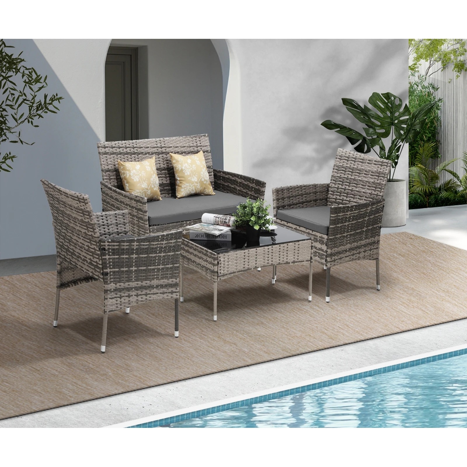 3 Livsip Outdoor Furniture 4-piece Lounge Setting Chairs Table Wicker Set Patio
 - Grey, 3 of 10