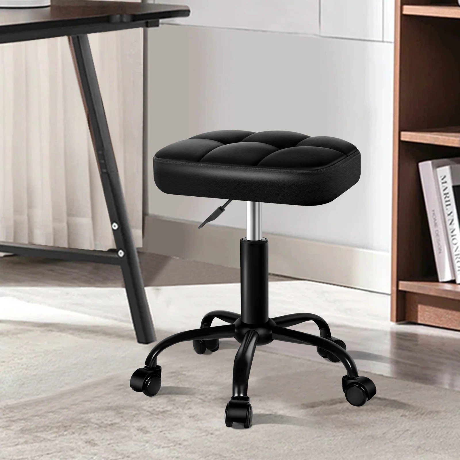 6 Alfordson Salon Stool Square Swivel Barber Hair Dress Chair - All Black, 6 of 9