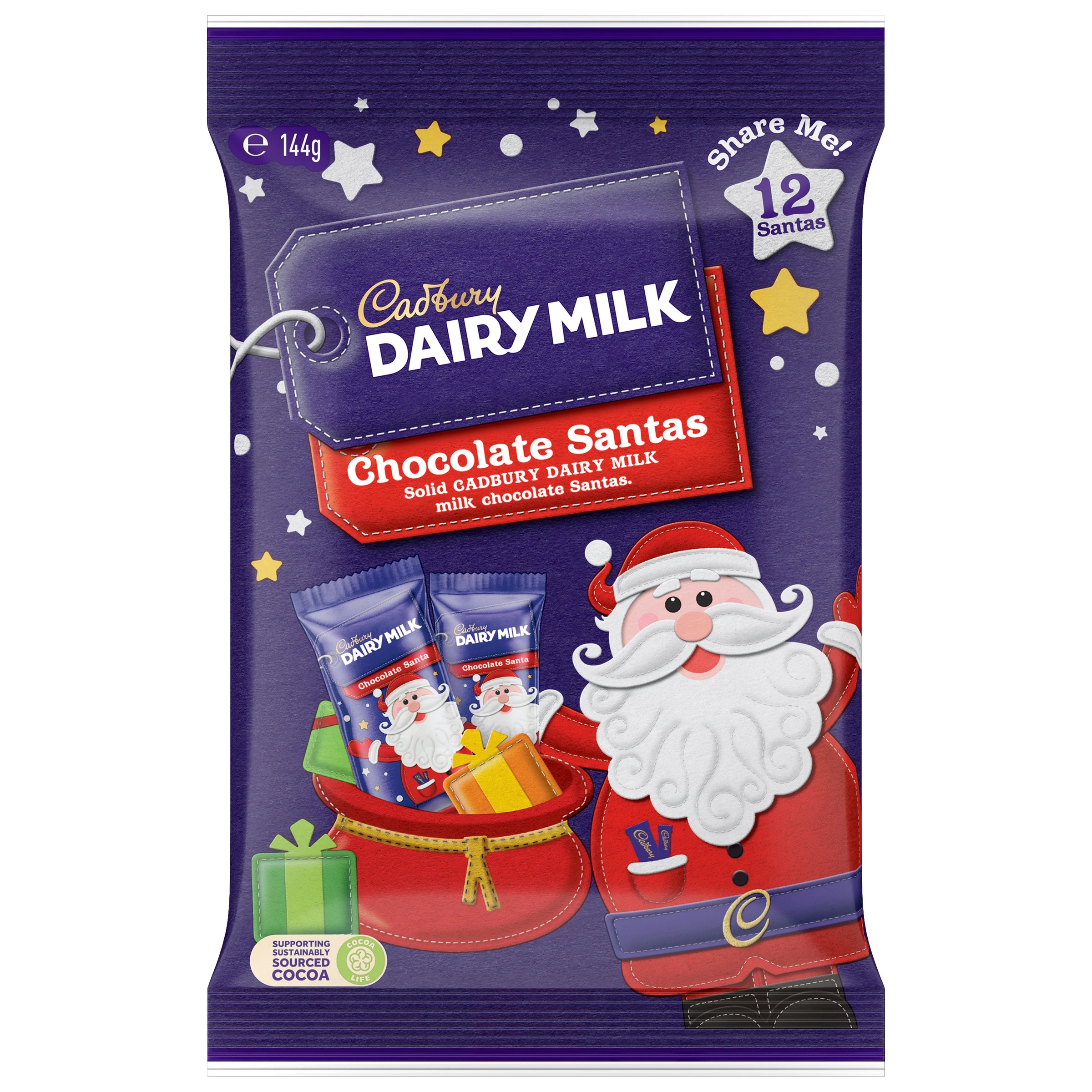 1 Cadbury Dairy Milk 12 Pack Chocolate Santa Share Pack 144g, 1 of 4