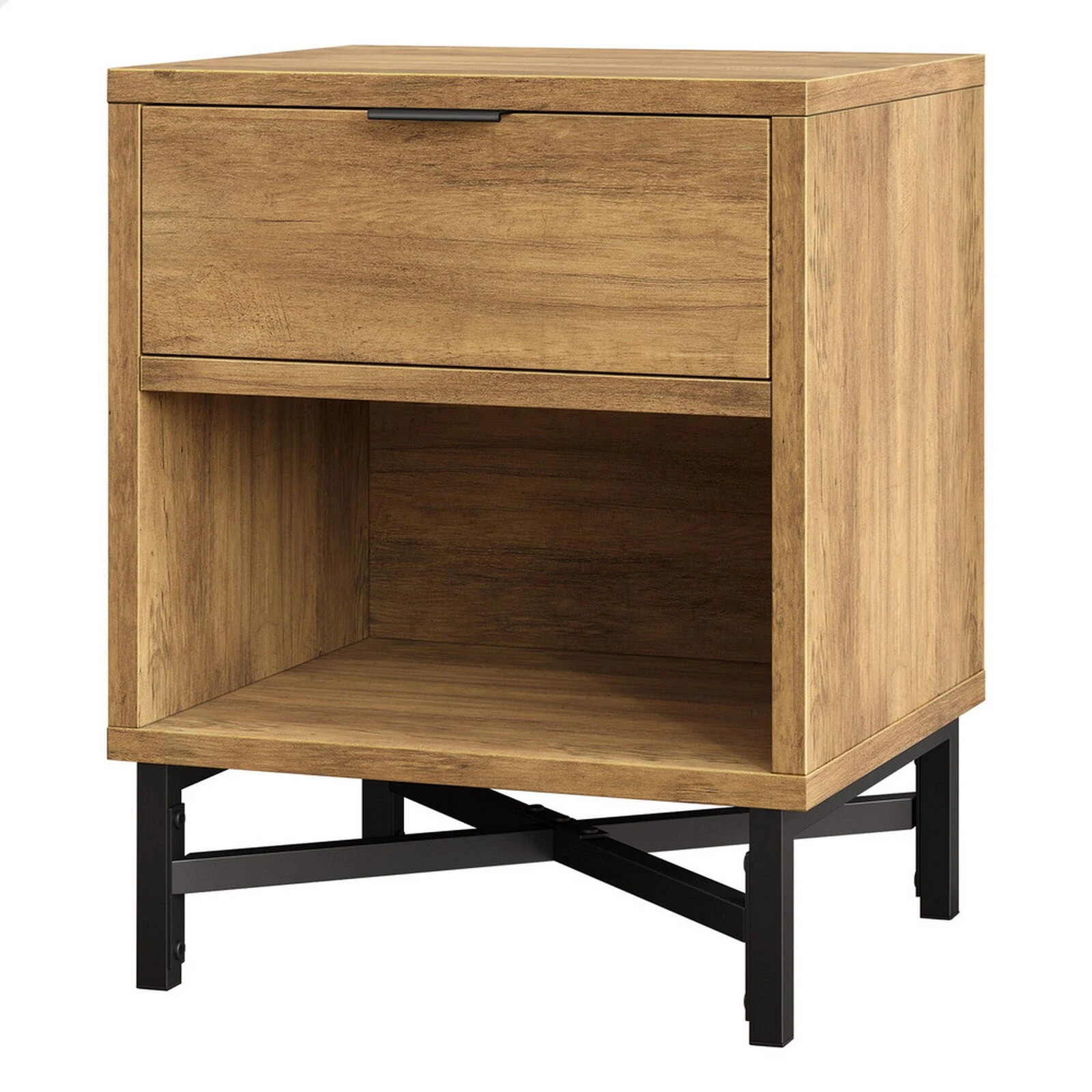 1 Alfordson Bedside Table Retro Nightstand Side Cabinet Storage Shelf - Brown, 1 of 10