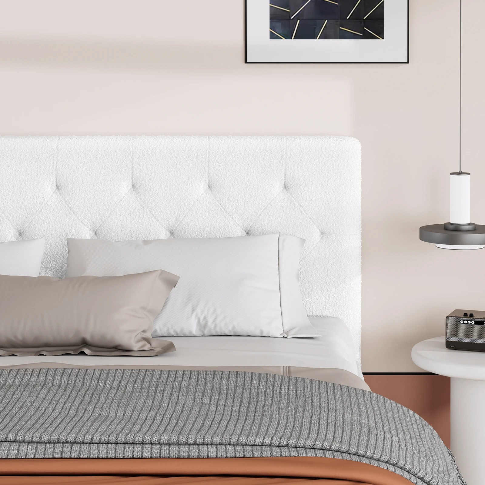 4 Alfordson Bed Frame King Size Wooden Base Platform Boucle Madelyn - White, 4 of 10