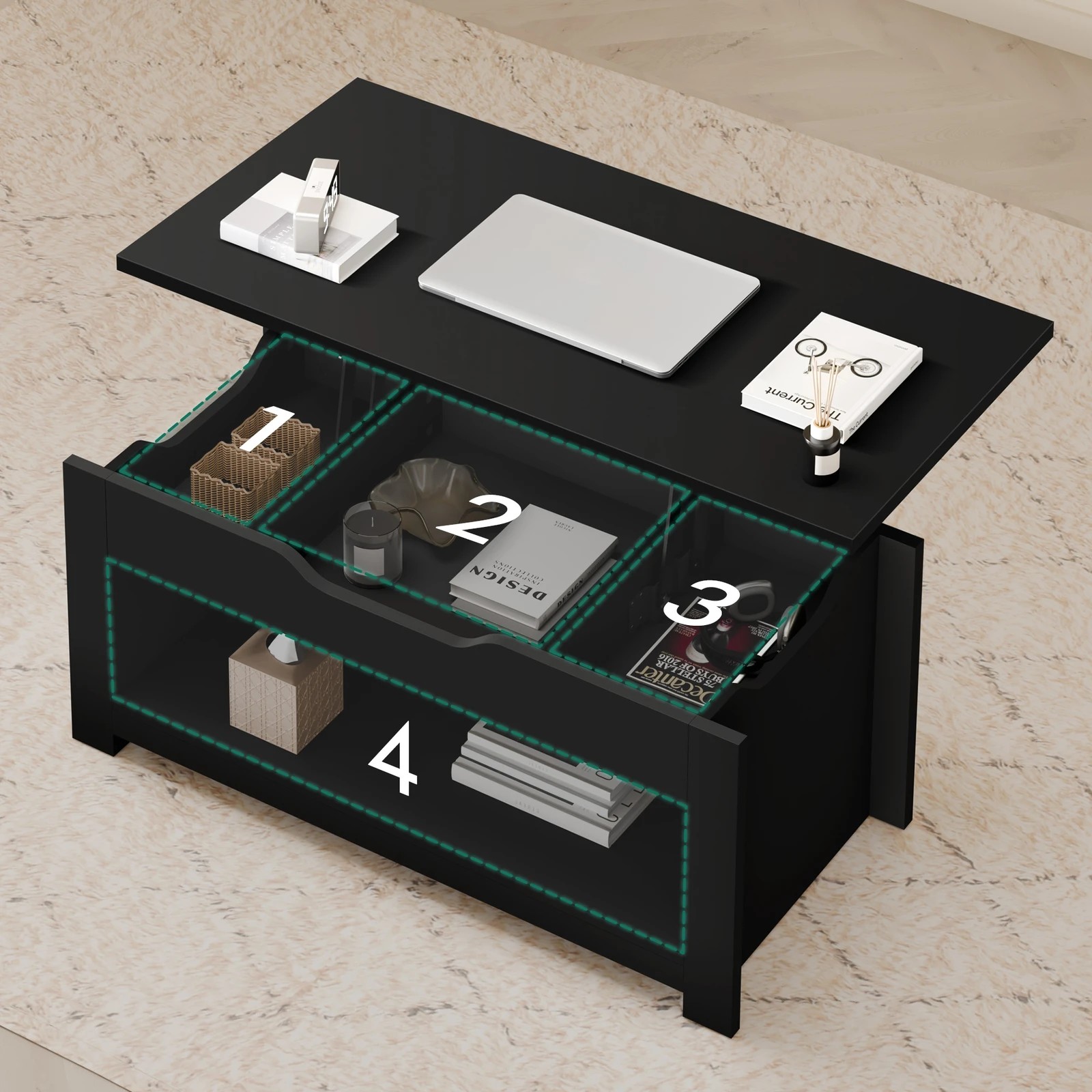 4 Alfordson Coffee Table Lift Up Top Laptop Desk Hidden Storage Shelf - Black, 4 of 10