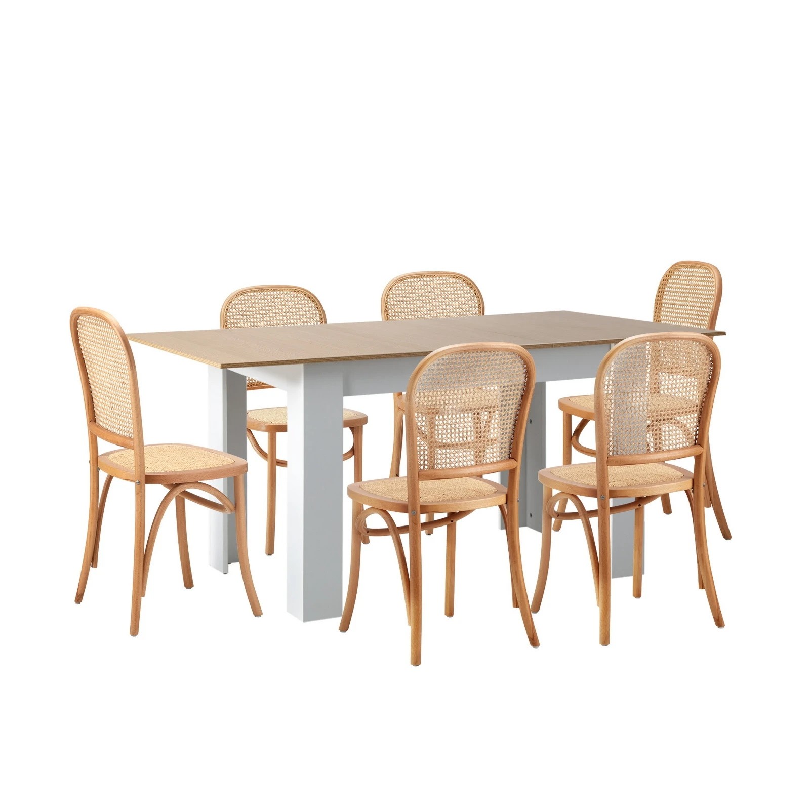 7 Oikiture 160cm Extendable Dining Table with 6PCS Dining Chairs Rattan - Natural, 7 of 9