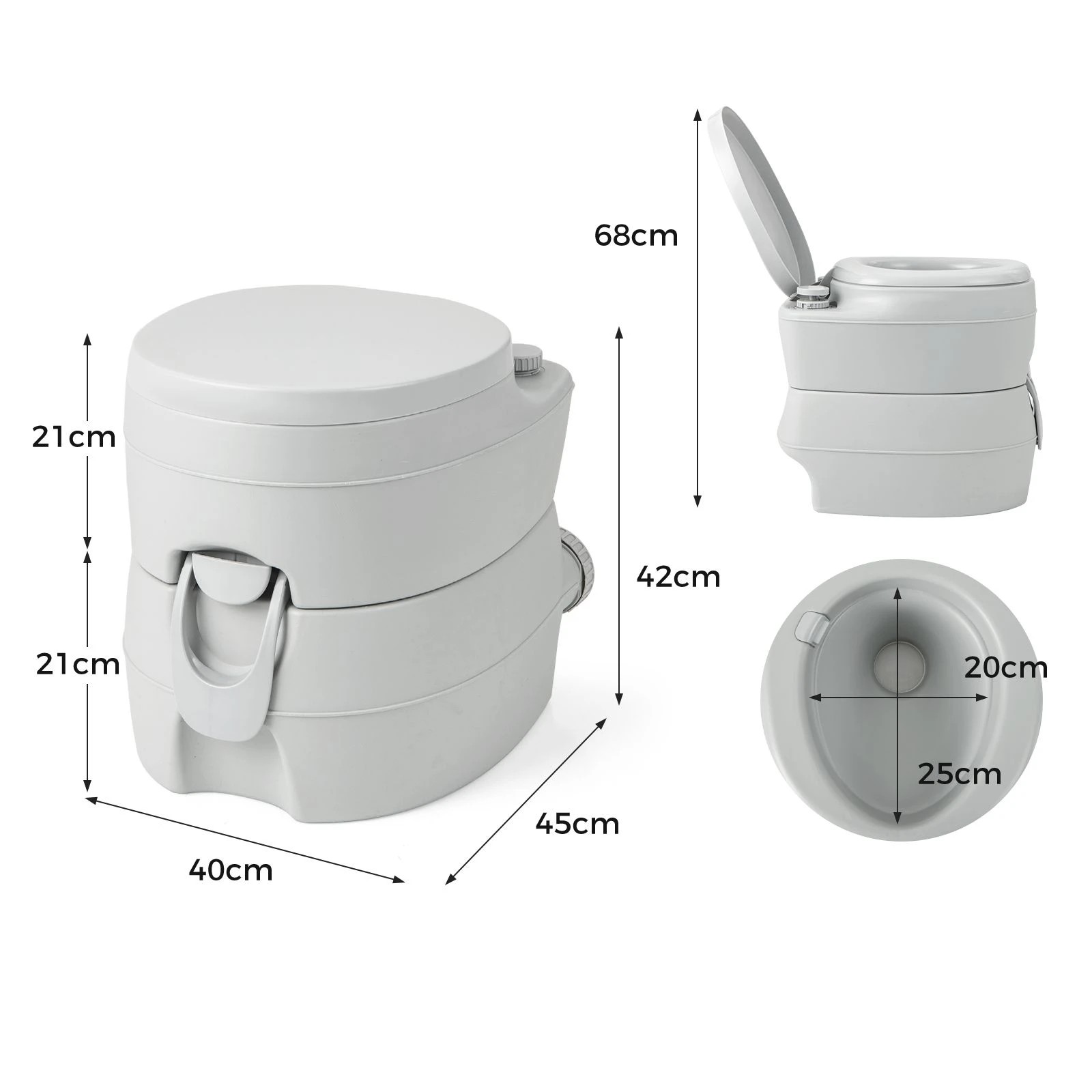 4 Costway 20L Outdoor Portable Toilet Camping Potty w/Flushing System & Detachable Waste Tank - Grey, 4 of 4