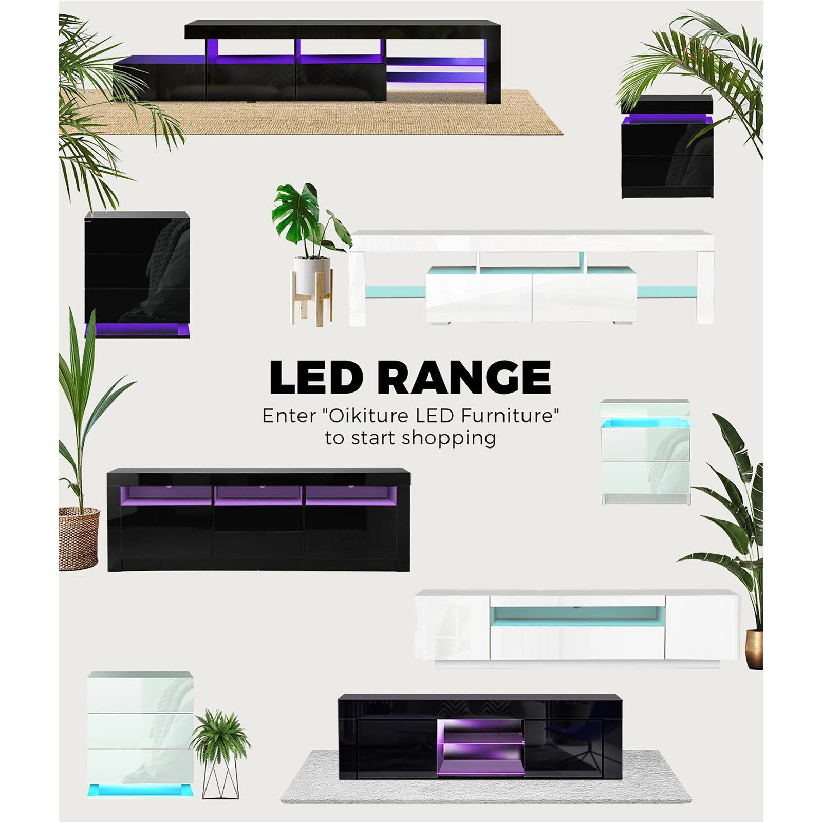 9 Oikiture Bedside Table Rgb Led Nightstand Cabinet 3 Drawers
 - White, 9 of 10