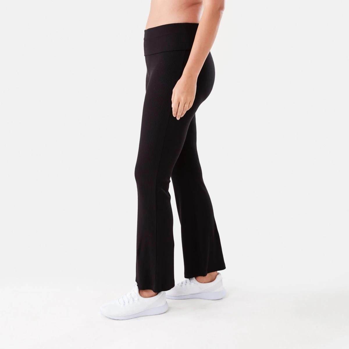 2 Active Womens Folded Waist Flare Pants Black, 2 of 4