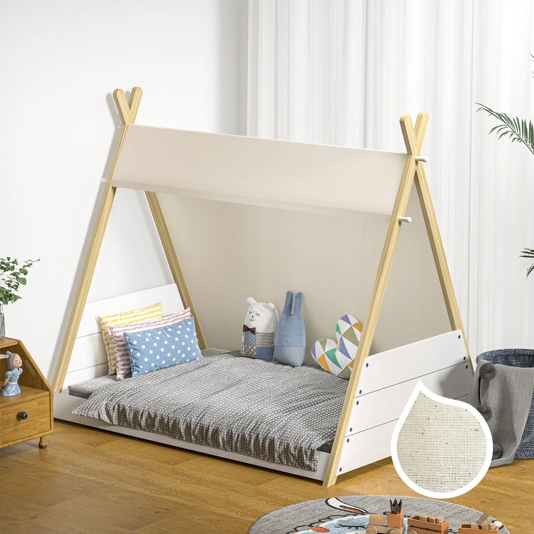 10 Oikiture Kids Bed Frame Wooden Timber Single Canvas Teepee Bed Frame Platform
 - Multi, 10 of 10