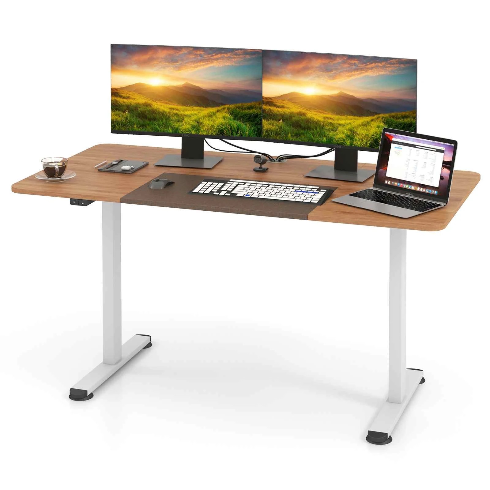 10 Costway 140cm Electric Standing Desk Motorised Sit Stand Table - Beige, 10 of 10