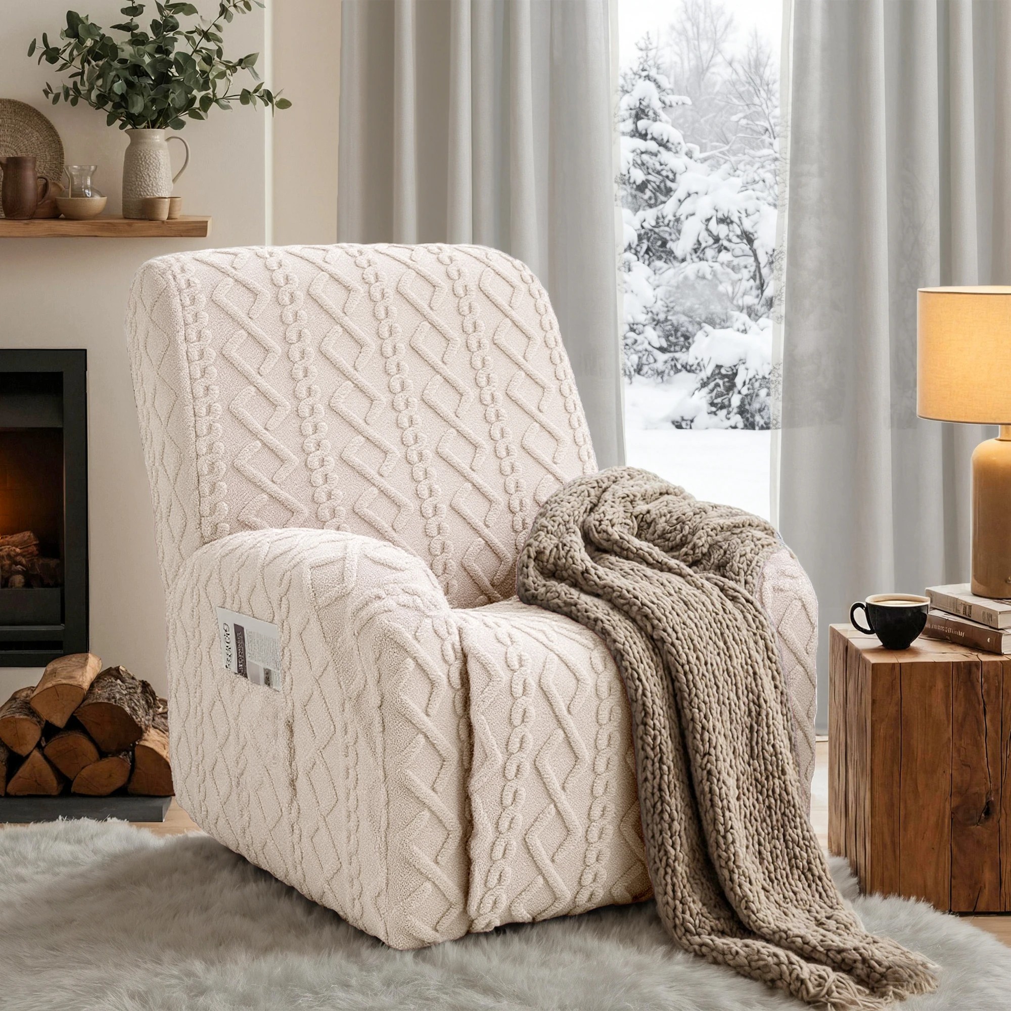 4 Artiss Recliner Chair Covers with Storage Side Pockets - Beige, 4 of 4