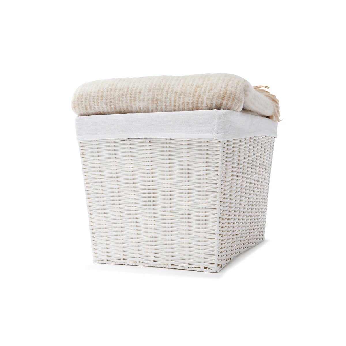 1 Rattan Look Basket with Liner - Large, White, 1 of 8