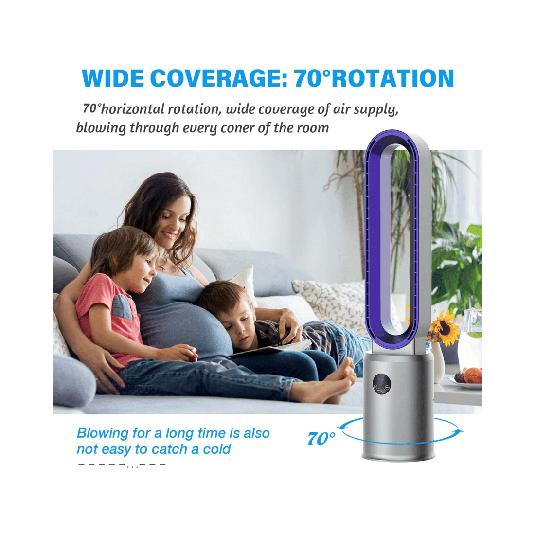 3 Advwin Bladeless Tower Fan Portable Electric Standing Floor Fan Air Circulator With Remote 24-Speeds Adjustable, 3 of 8