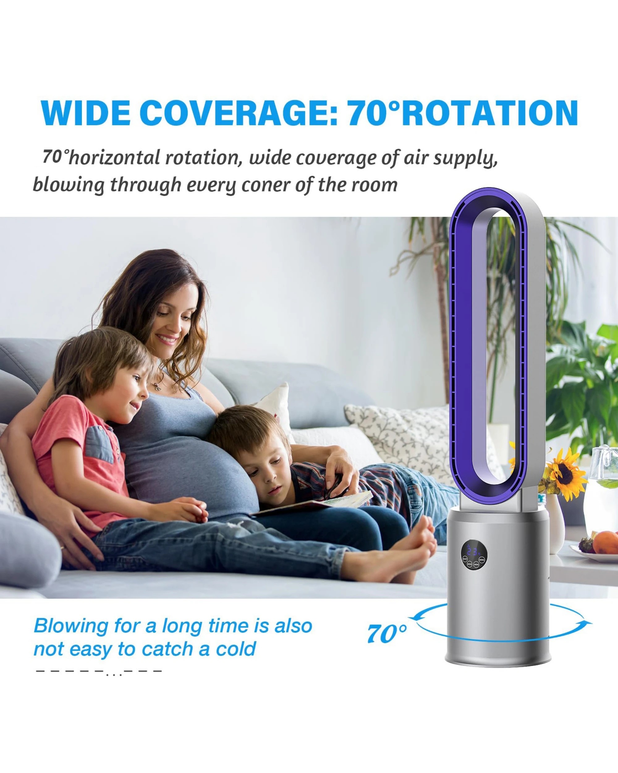 3 Advwin Bladeless Tower Fan Portable Electric Standing Floor Fan Air Circulator With Remote 24-Speeds Adjustable, 3 of 8