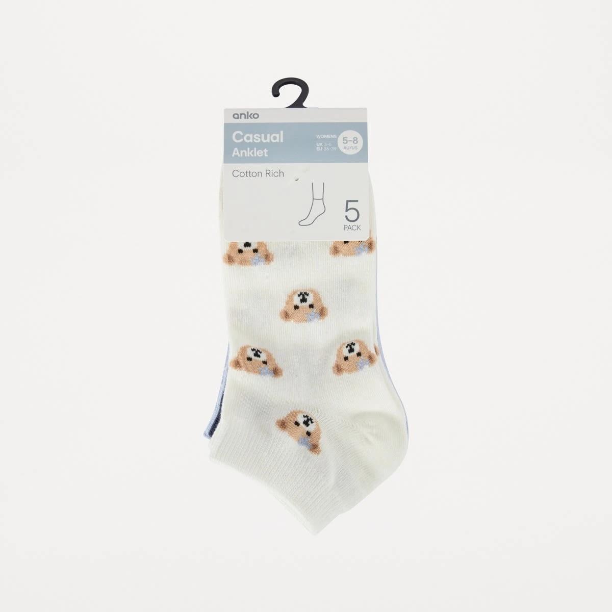 3 5 Pack Fashion Low Cut Socks BEAR STRIPE SPOT, 3 of 3