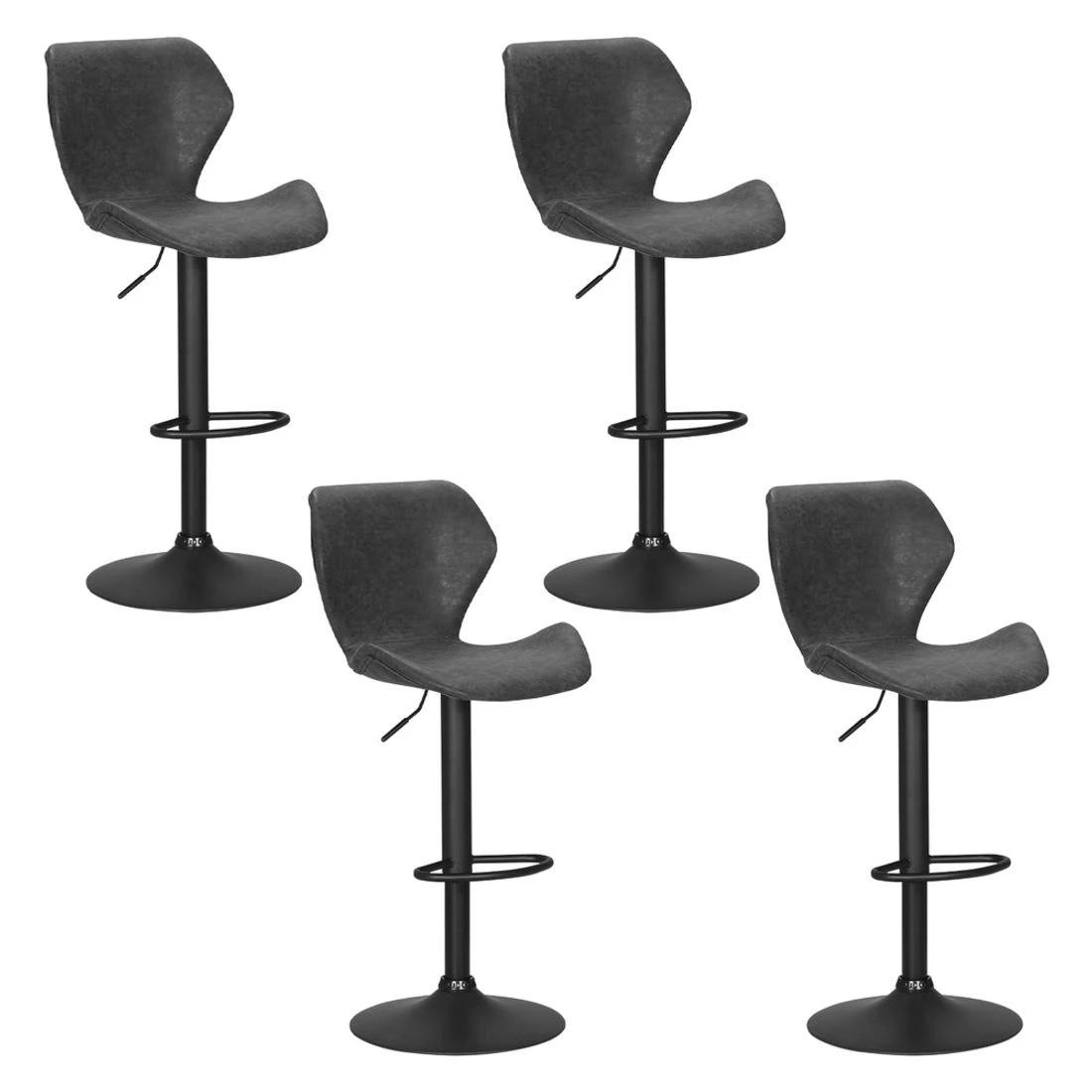1 Artiss 4x Bar Stools Vintage Leather Gas Lift - Black, 1 of 6