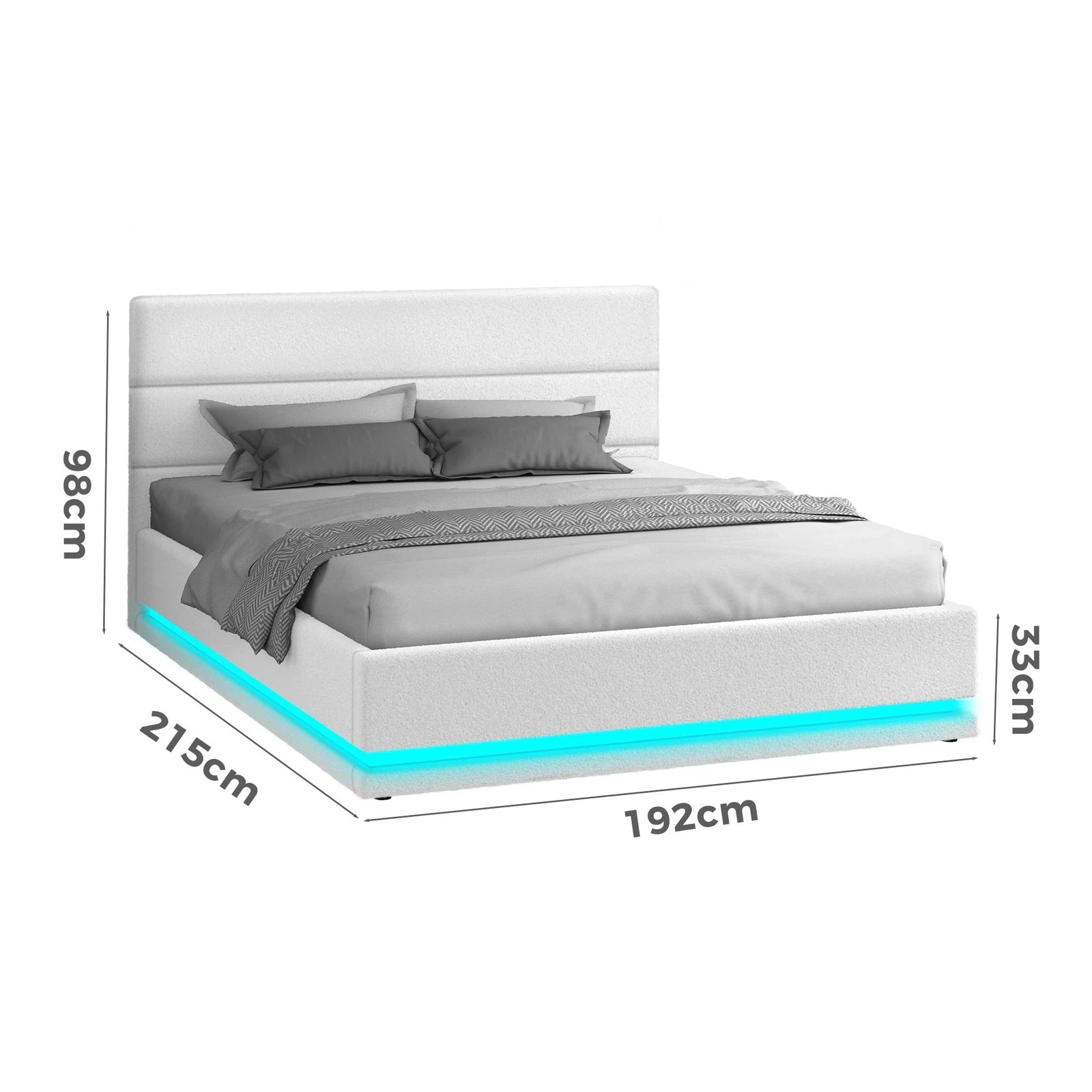 8 Alfordson Bed Frame King Size Platform RGB LED Gas Lift Base Storage Boucle - White, 8 of 10