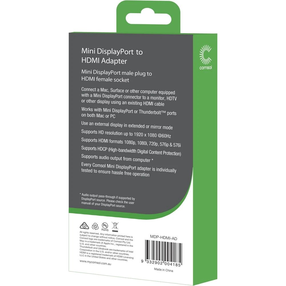 2 Comsol Male Mini DisplayPort to Female HDMI Adaptor 20cm, 2 of 3