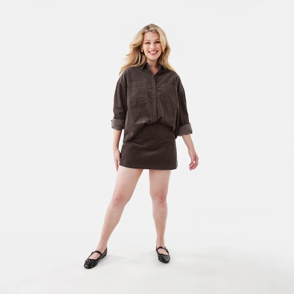 2 Corduroy Mini Skirt Espresso, 2 of 6