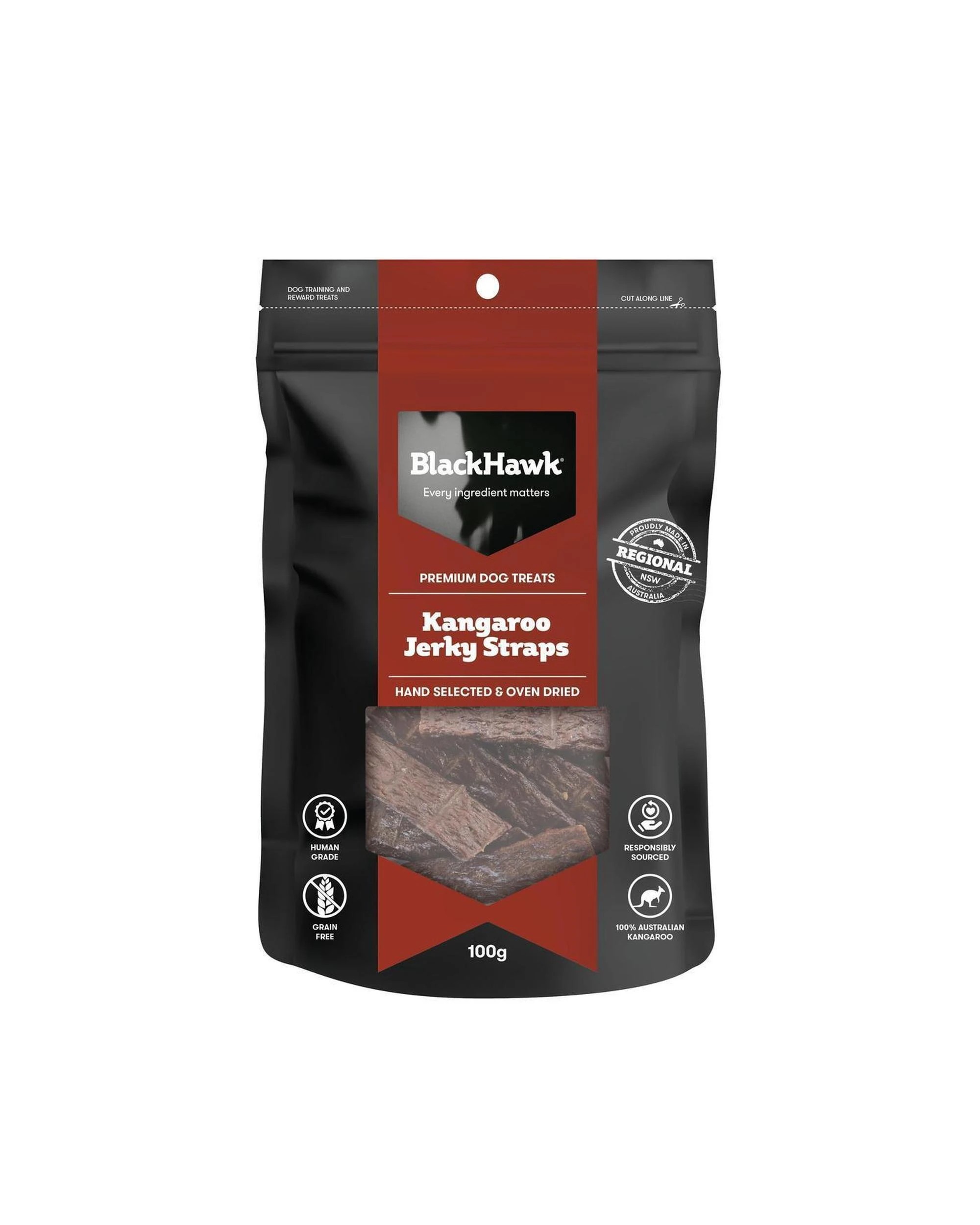1 Black Hawk Kangaroo Jerky Straps Natural Dog Treats 100g, 1 of 4