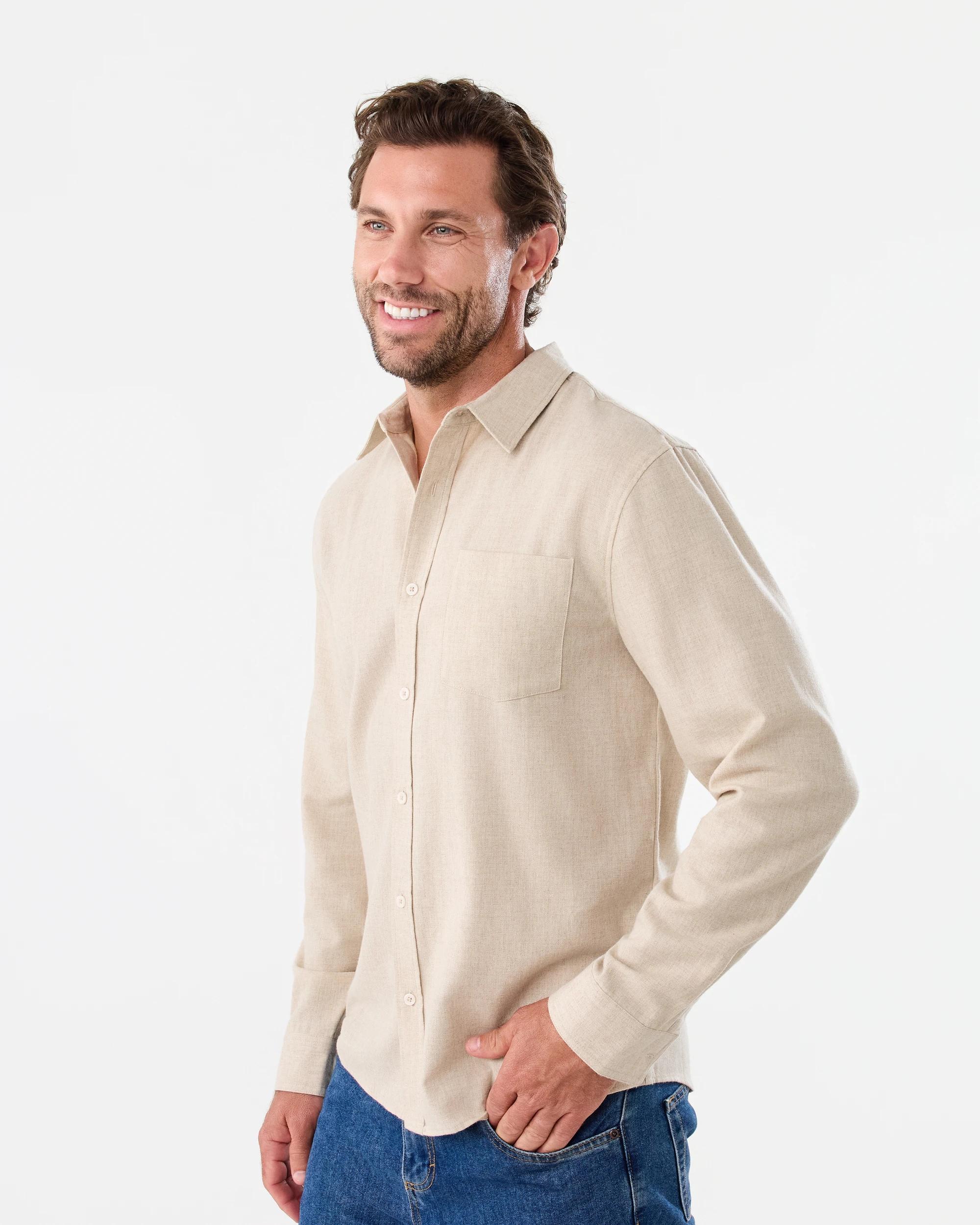 2 Long Sleeve Brushed Shirt Bge Melnge, 2 of 8