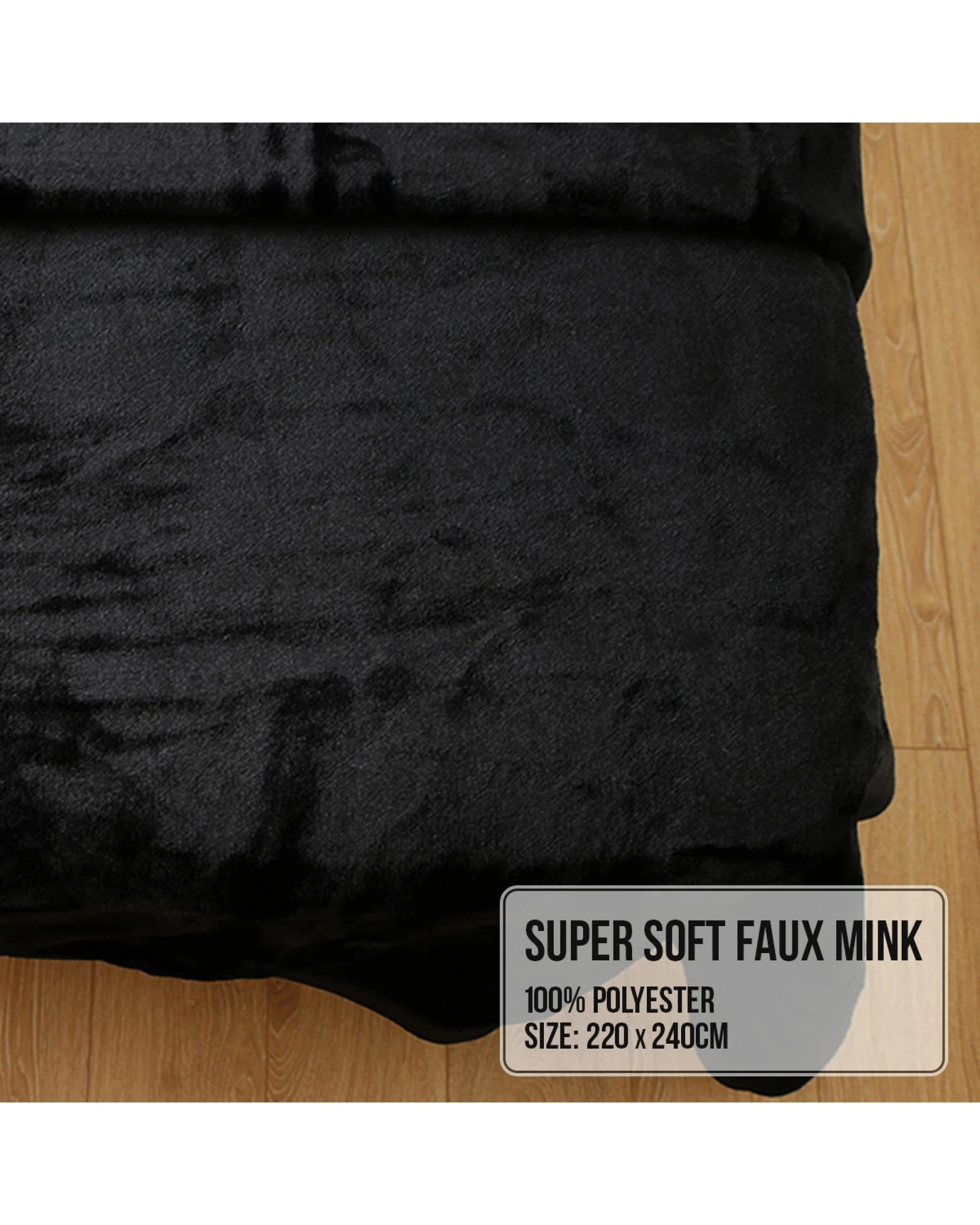 5 Laura Hill 800-gsm Mink Blanket Double-sided Soft Plush Bed Faux Throw Rug Black
 - Queen Bed, 5 of 9