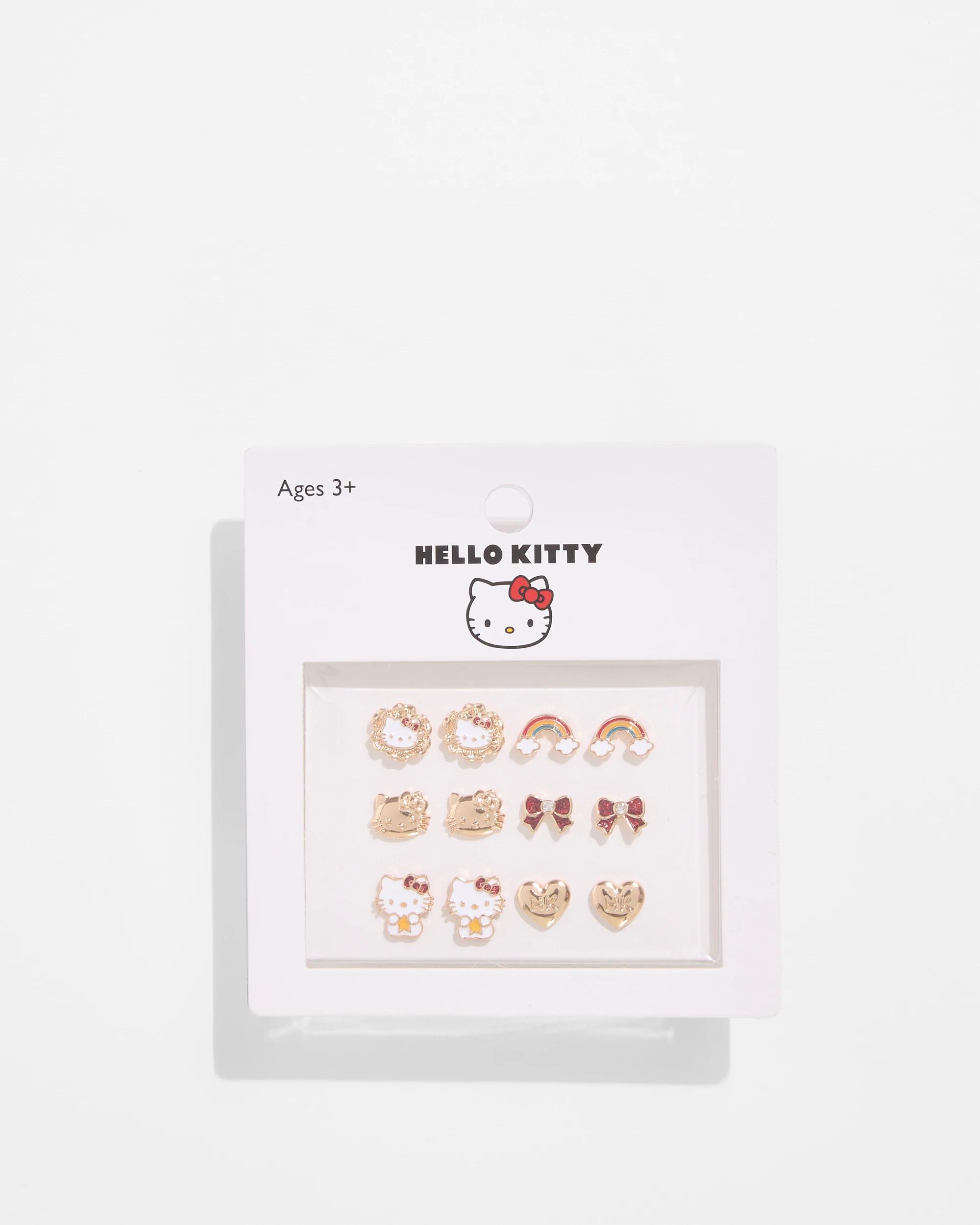 2 Kids Licensed 6 Pack Hello Kitty Stud Earrings GOLD, 2 of 3