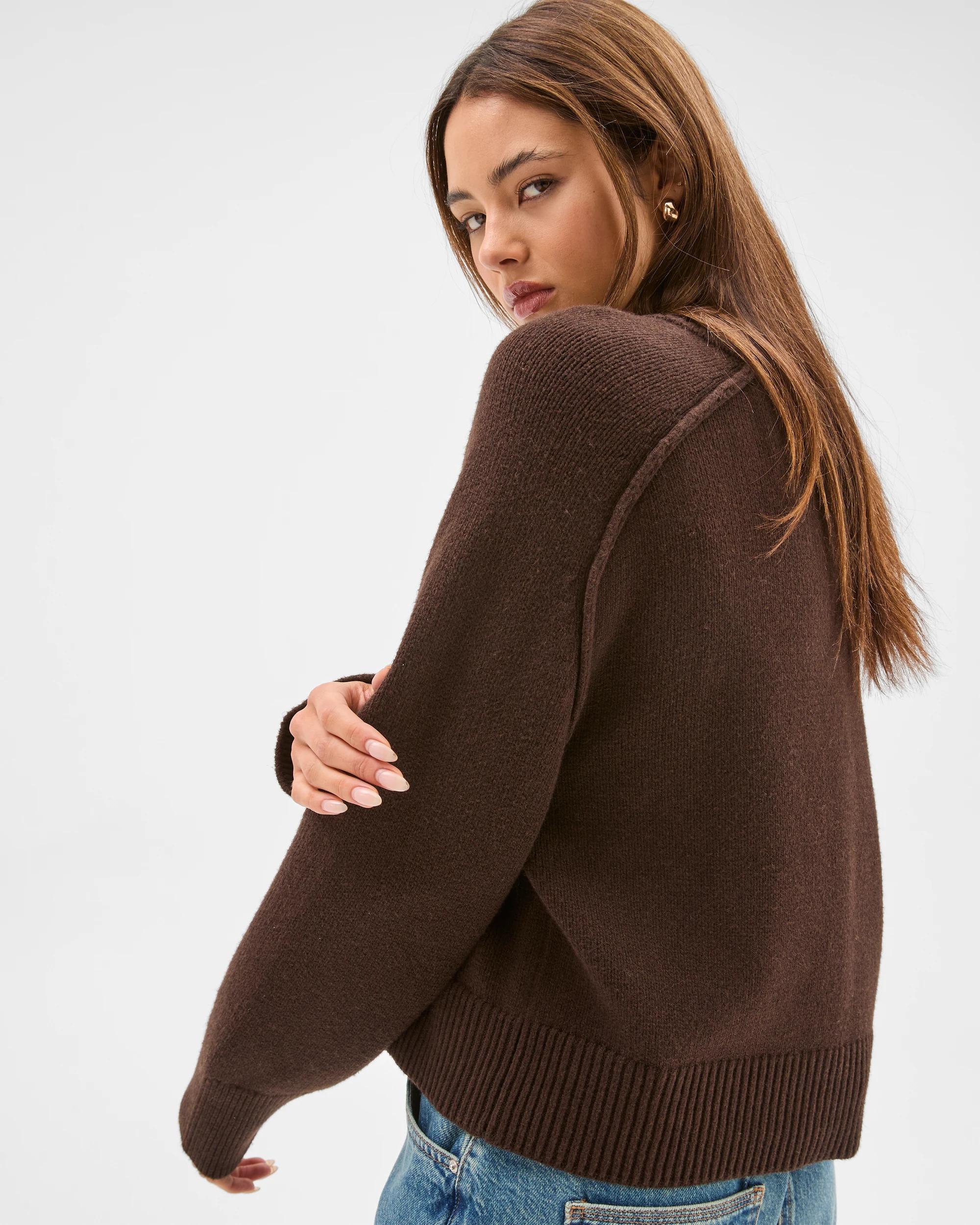 5 Lily Loves Australian Cotton Blend V-Neck Jumper TRUFFLE, 5 of 5
