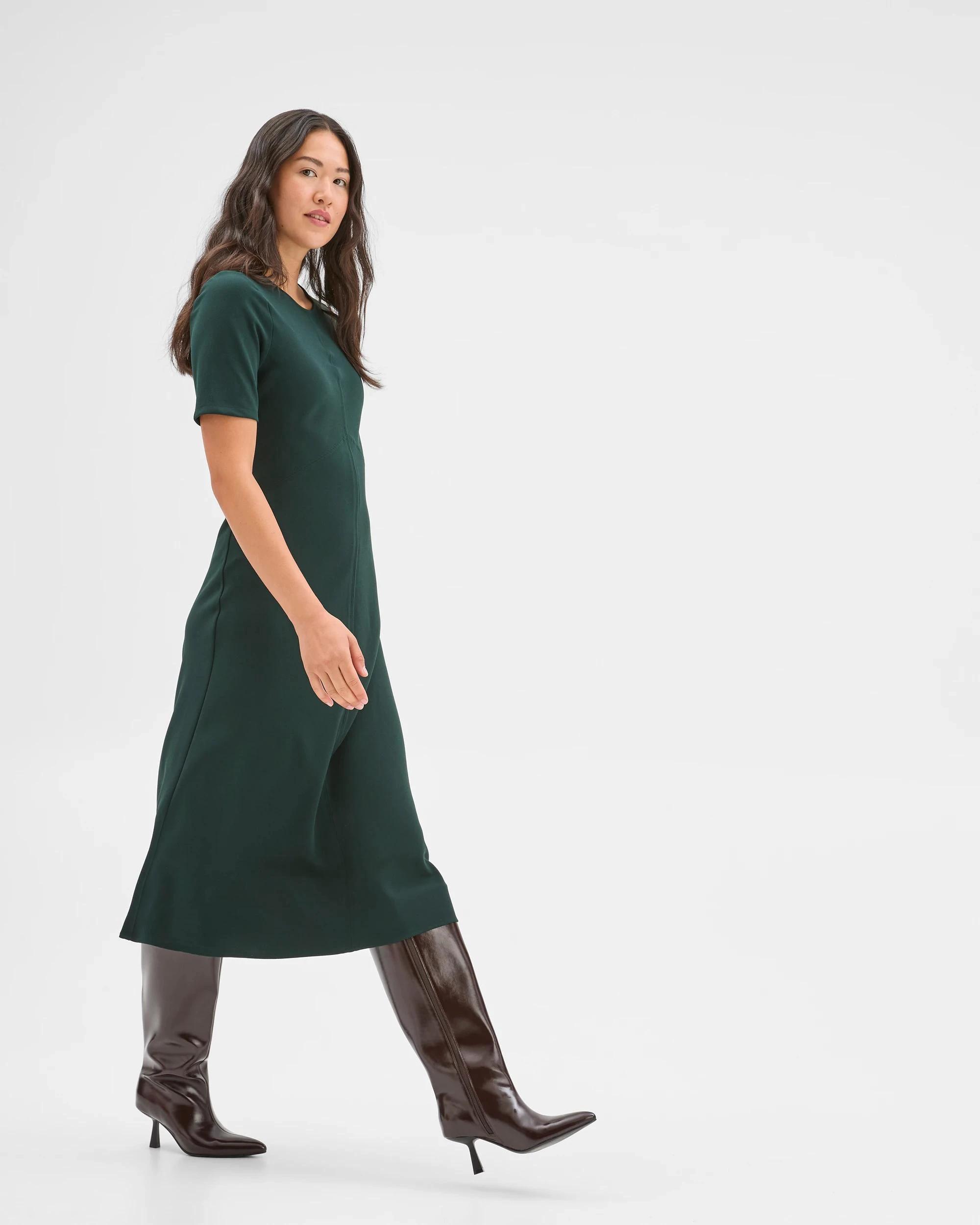 2 Preview Short Sleeve Midi Crepe Woven Dress MID JADE, 2 of 5