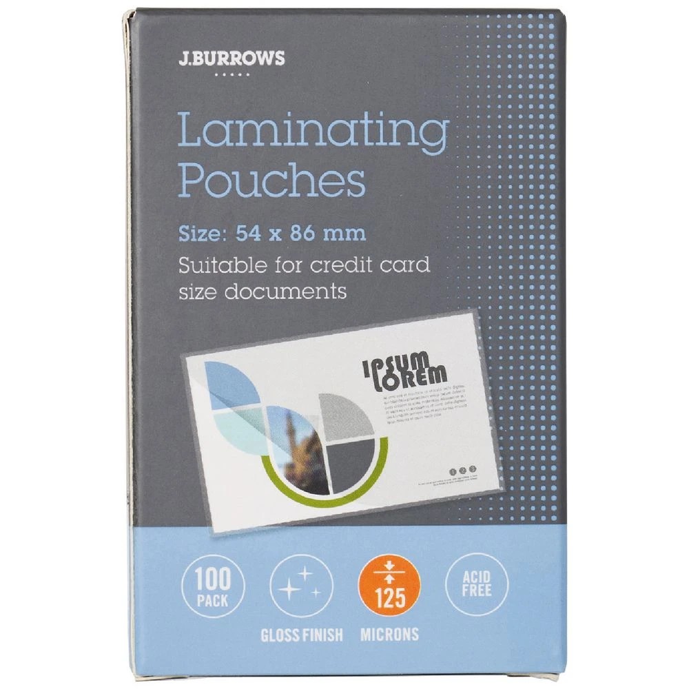 1 J.Burrows 54x86mm Laminating Pouches 125 Micron 100 Pack, 1 of 2