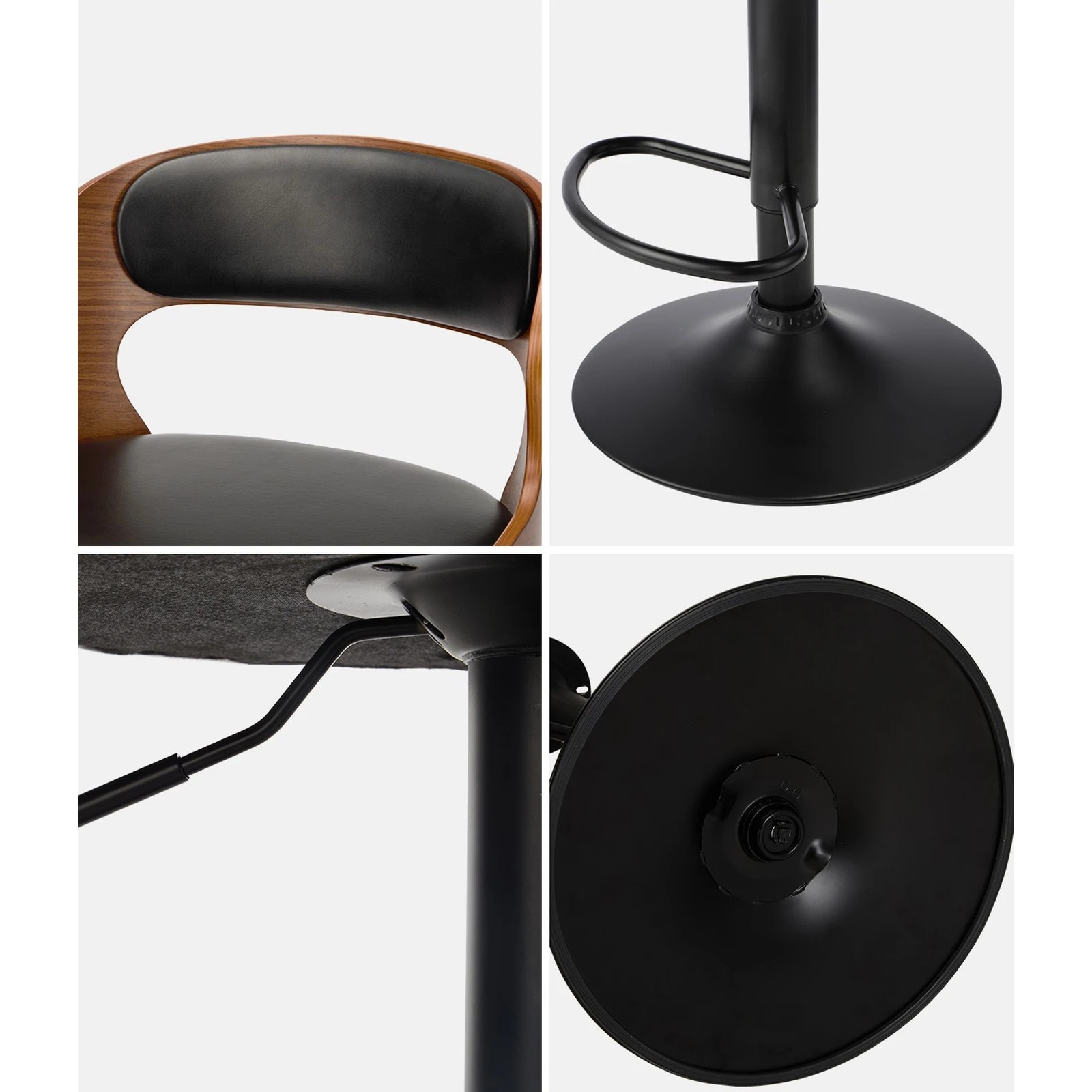 5 Oikiture 4x Bar Stools Kitchen Gas Lift Swivel Chairs - Black, 5 of 9