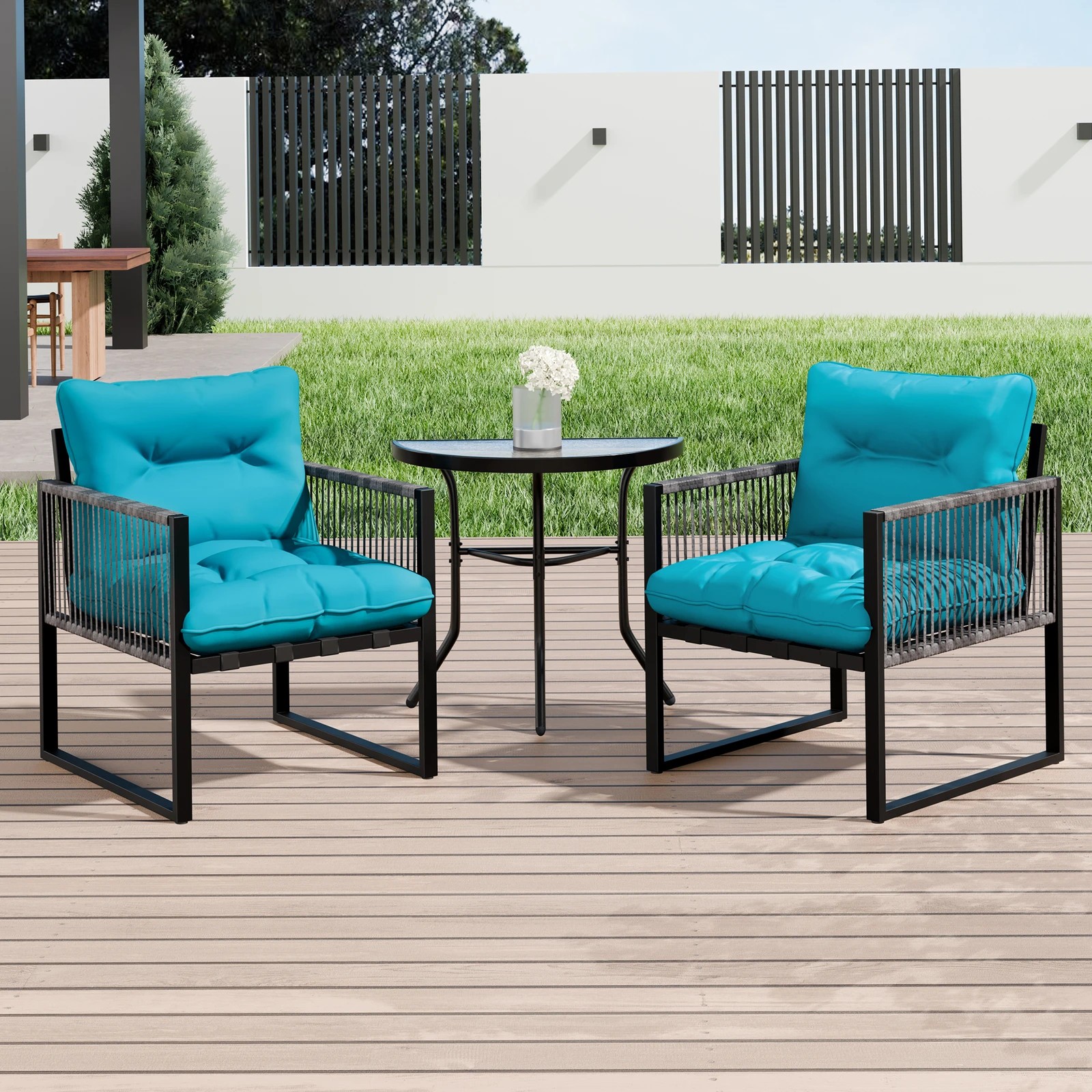 9 Alfordson Outdoor Lounge Set Patio Furniture Table and Chairs Glass Armchair - Blue, 9 of 10