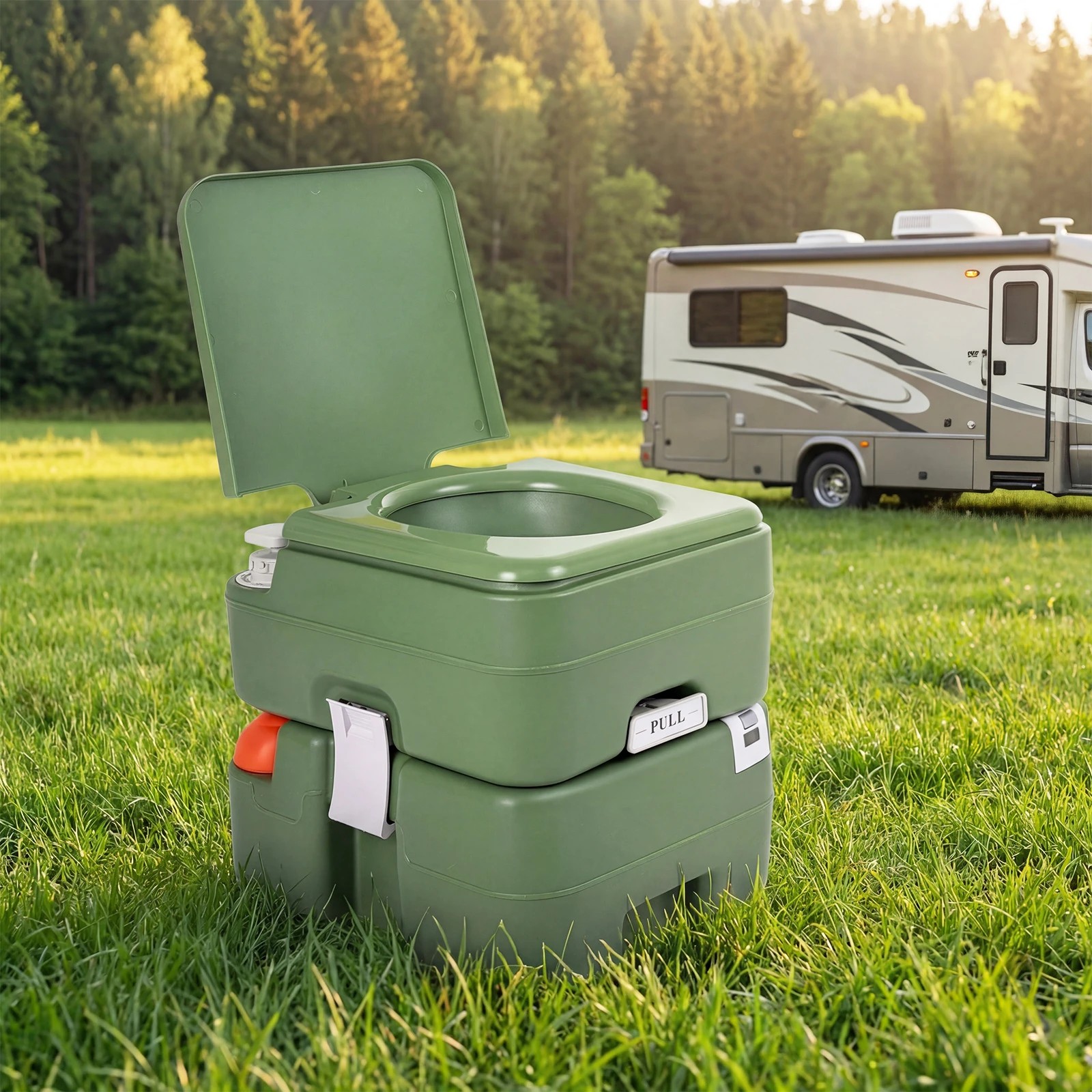 2 Costway Portable Camping Toilet Outdoor 120 Flush Porta Potty w/22L Detachable Waste Tank - Green, 2 of 3
