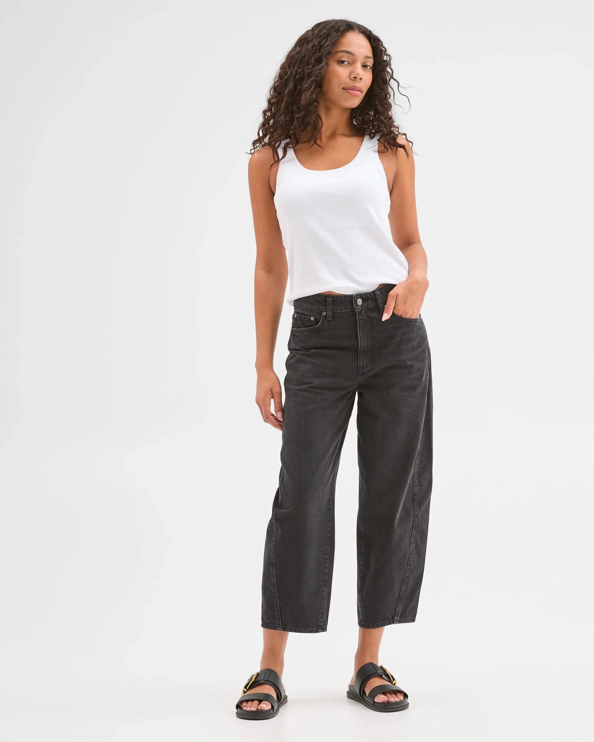 1 Target Denim Harper Barrel Forward Seam Jeans WORN BLACK, 1 of 5