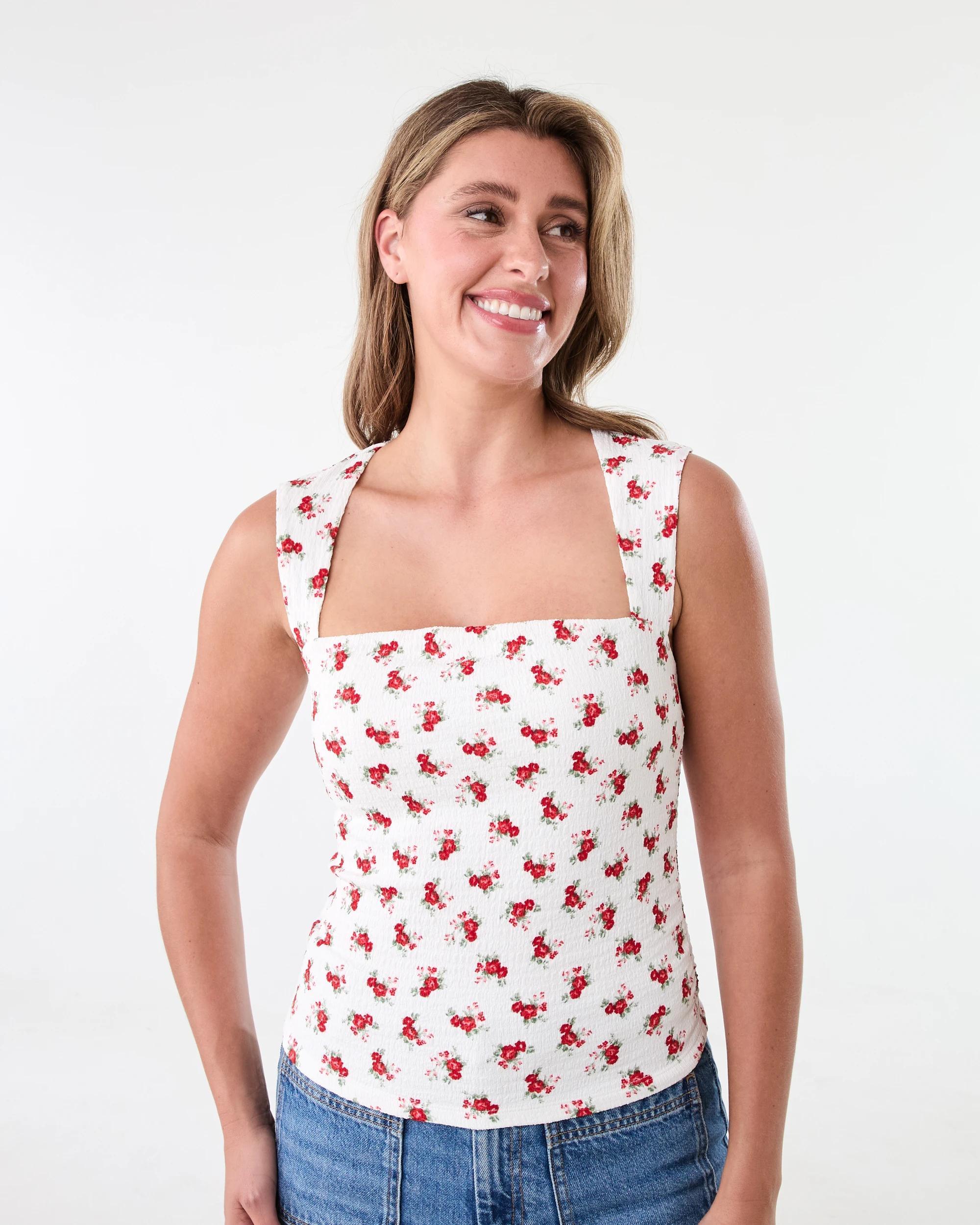 1 Sleeveless Square Neck Gathered Top Dense Rose, 1 of 6