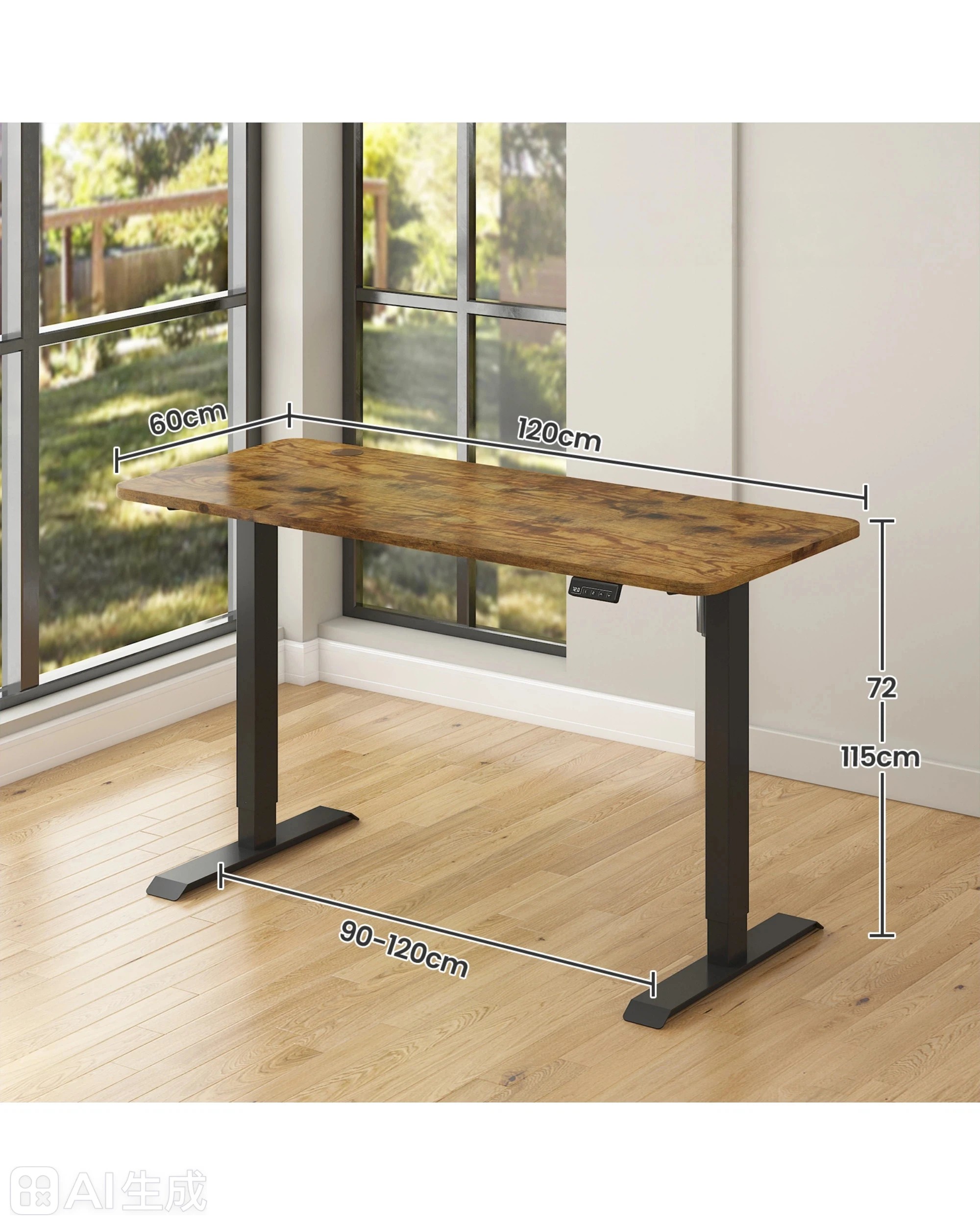 3 Advwin Standing Desk Electric Height Adjustable 120x60cm
 - Brown, 3 of 6