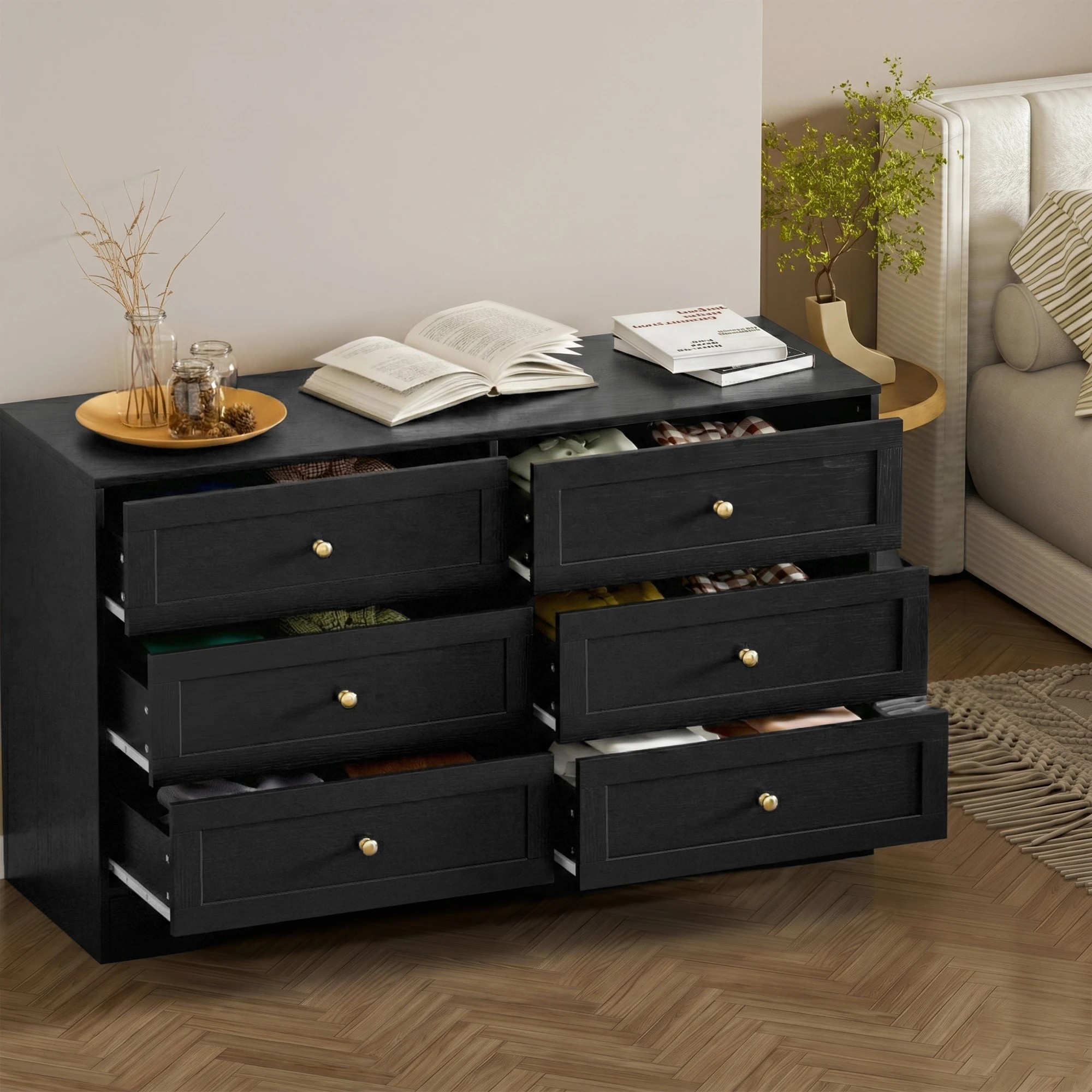 7 Artiss 6 Chest of Drawers Tallboy Cabinet - LEIF - Black, 7 of 10