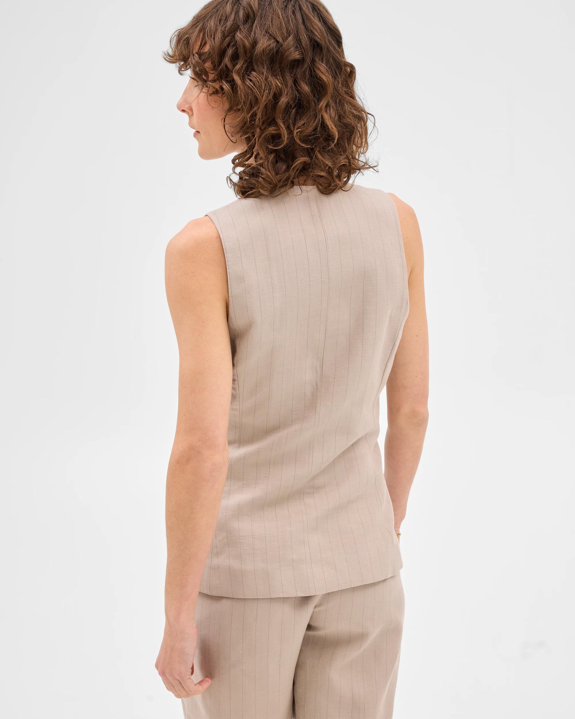 4 Linen Blend Longline Vest - Preview NATURAL STRIPE, 4 of 9