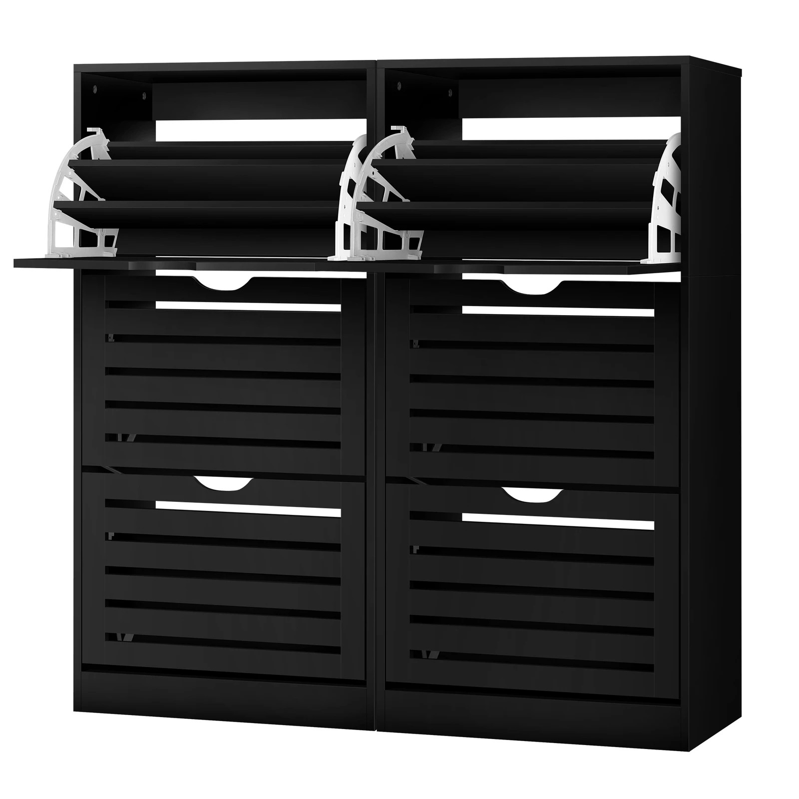 1 Alfordson 2x Shoe Cabinet Organiser Storage Rack Flip Drawers - Black, 1 of 10