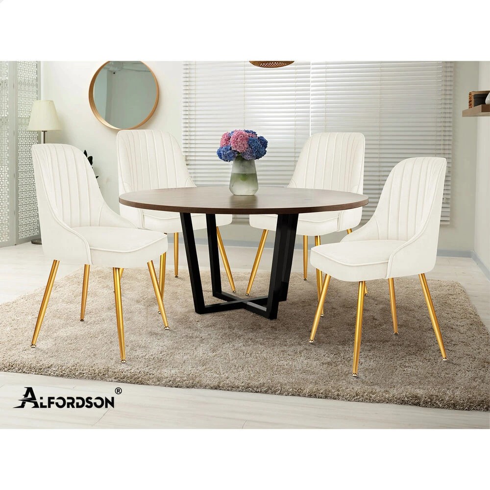10 Alfordson 2x Dining Chairs Kitchen Accent Lounge Padded Tufted Seat Velvet - Beige, 10 of 10