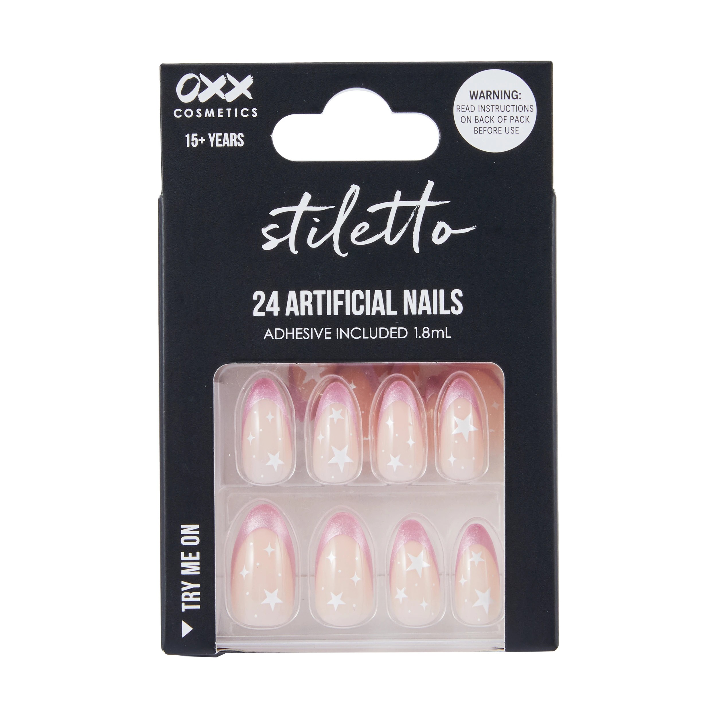 1 OXX Cosmetics 24 Pack Artificial Nails with Adhesive - Stiletto Shape, Star, 1 of 4
