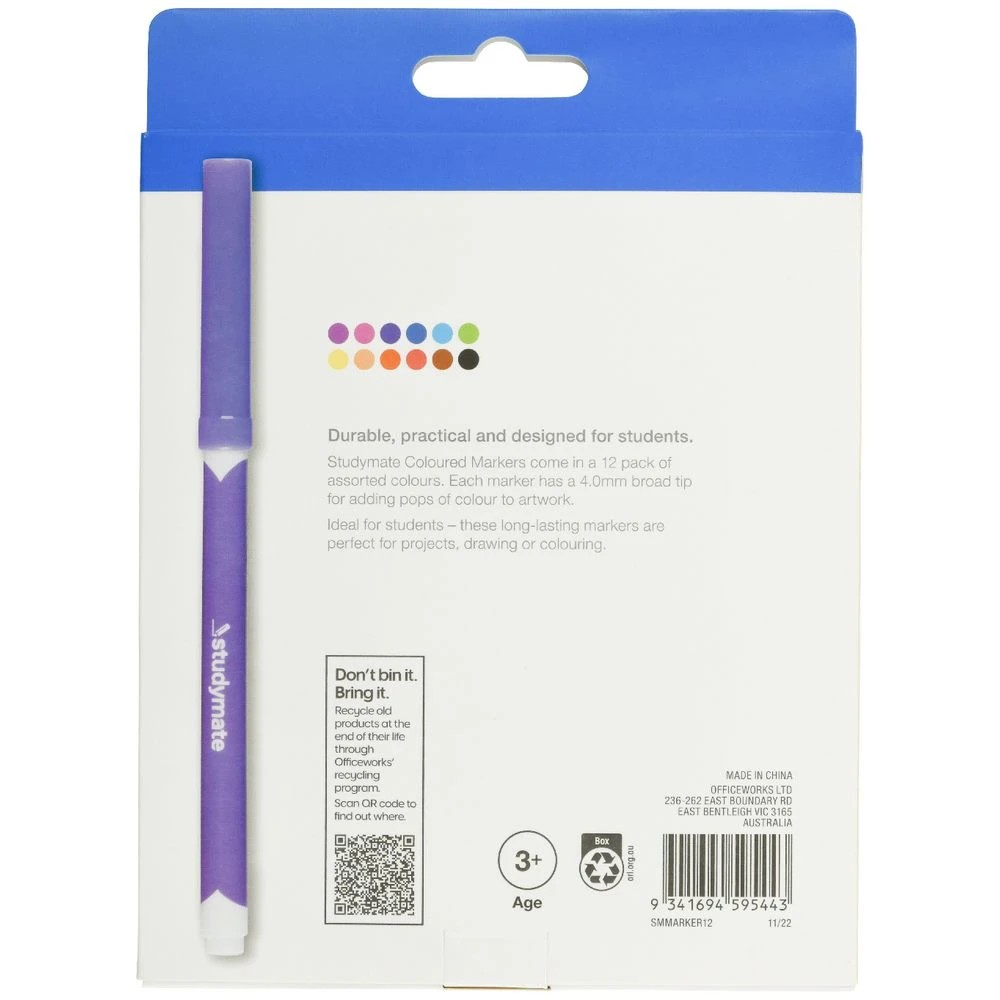 4 Studymate Coloured Markers 12 Pack, 4 of 4