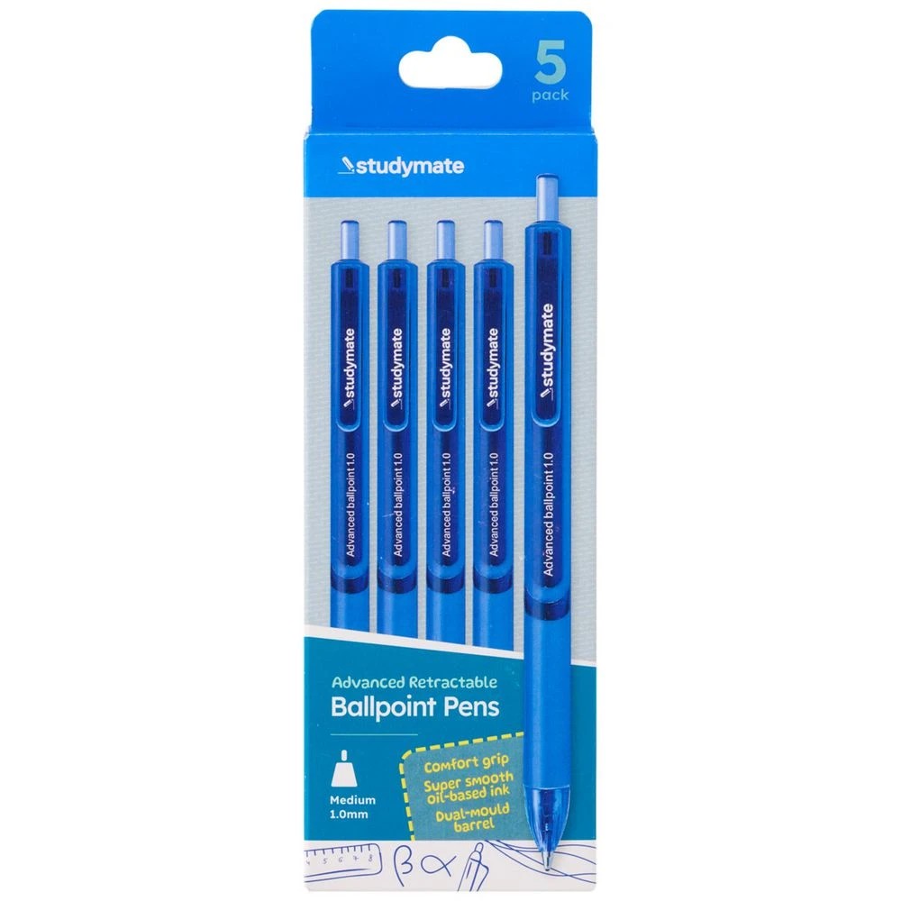 1 Studymate Semi-Gel Retractable Ballpoint Pen Blue 5 Pack, 1 of 4