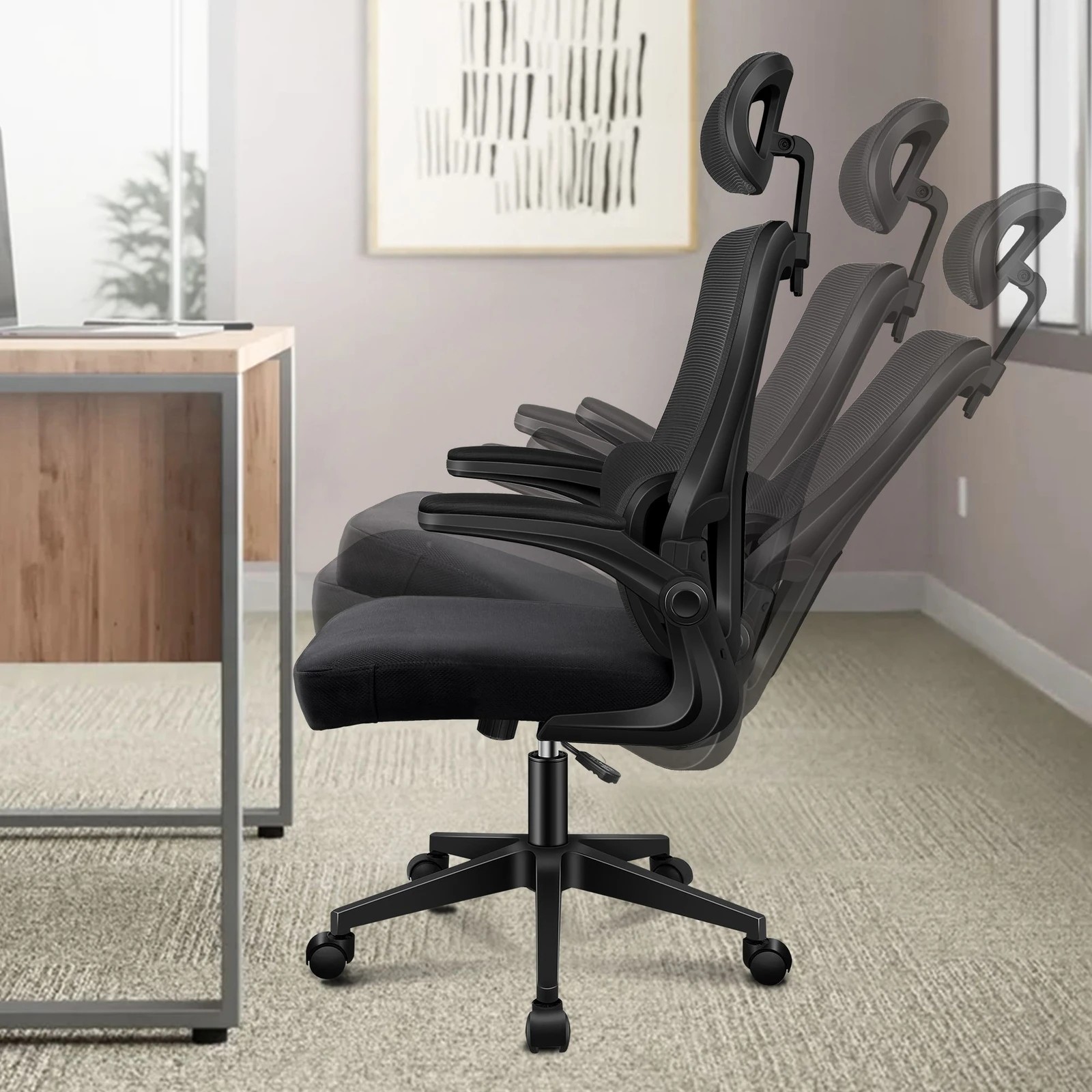 5 Alfordson Mesh Office Chair Executive Computer Fabric Seat Racing Tilt Work - Black, 5 of 10