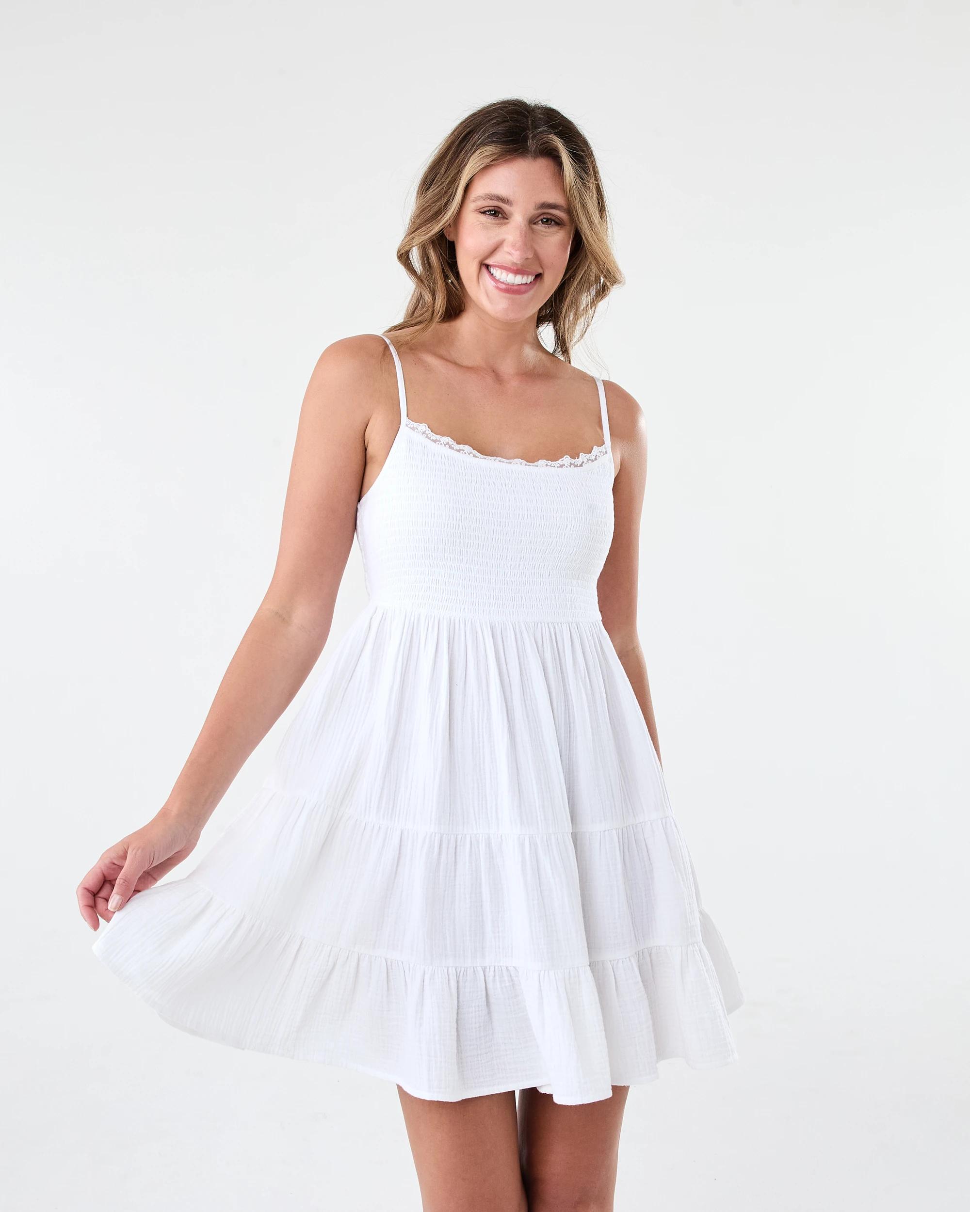 1 Sleeveless Lace Double Cloth Mini Dress White, 1 of 8