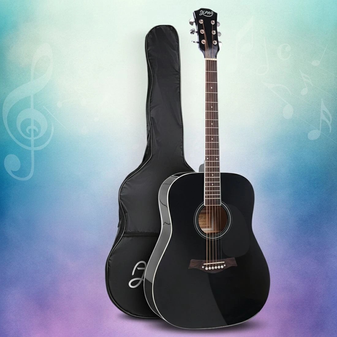 7 Alpha 41 Inch Acoustic Guitar Wooden Body Steel String Dreadnought - Black, 7 of 7
