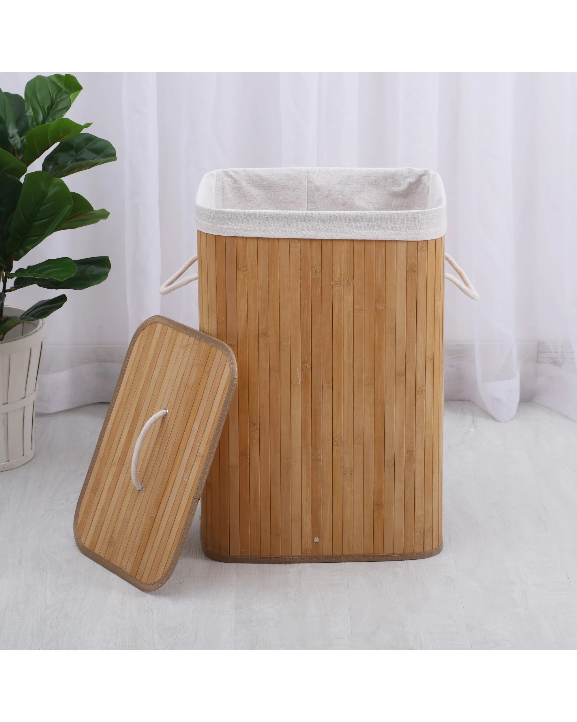 2 Sherwood Home Rectangular Collapsible Bamboo Laundry Hamper with Liner - Natural, 2 of 6