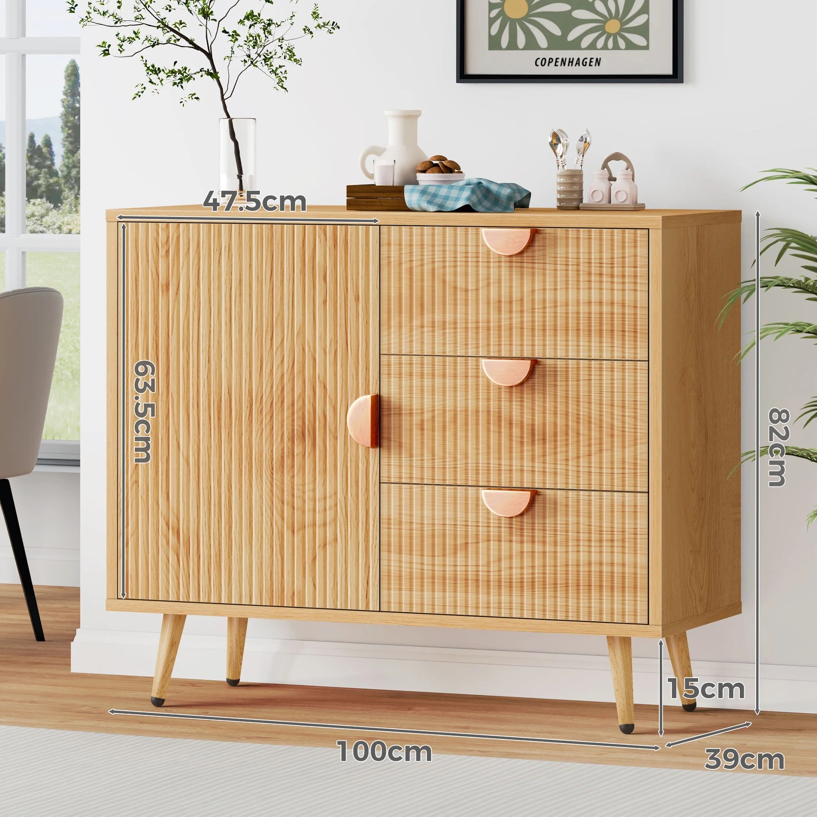 9 Alfordson Buffet Sideboard Cupboard Storage Cabinet Kitchen - Oak, 9 of 10