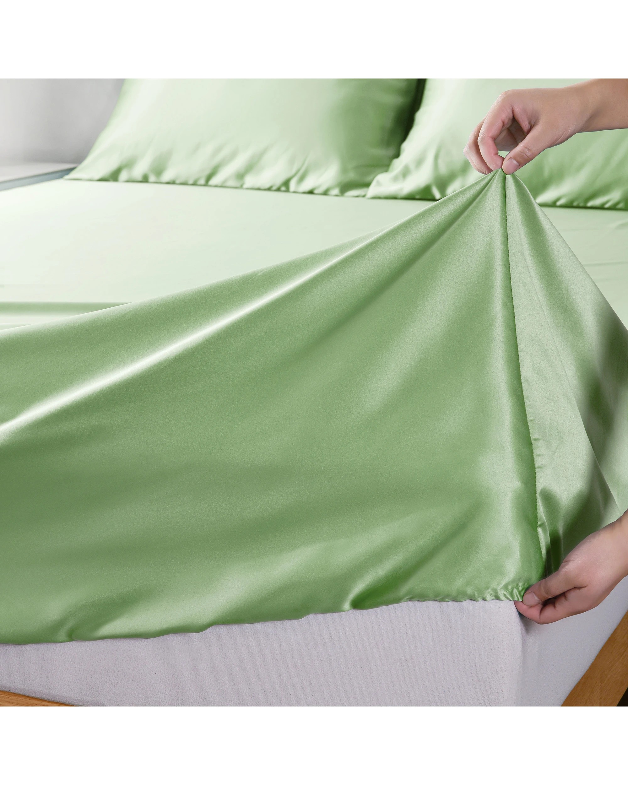 6 Dreamaker Matte Satin Sheet Set - Queen Bed - Sage, 6 of 8