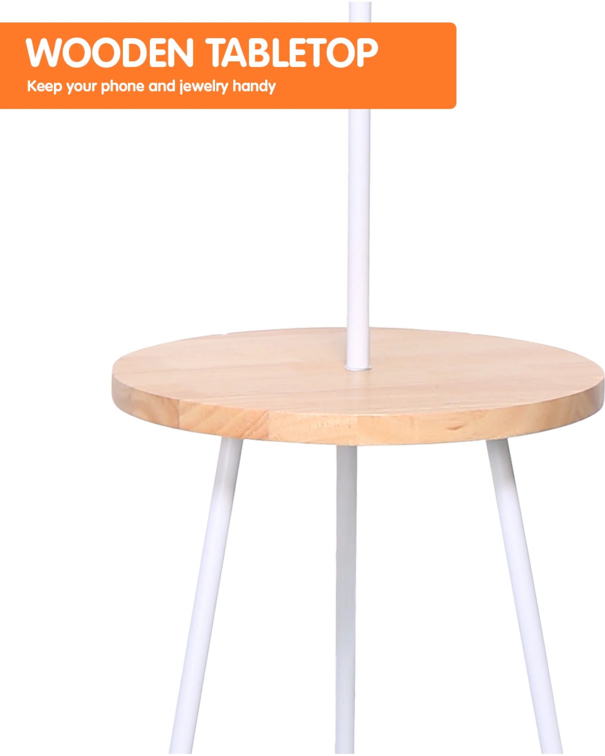 5 Sarantino Metal Tripod Floor Lamp Shade With Wooden Table Shelf, 5 of 6